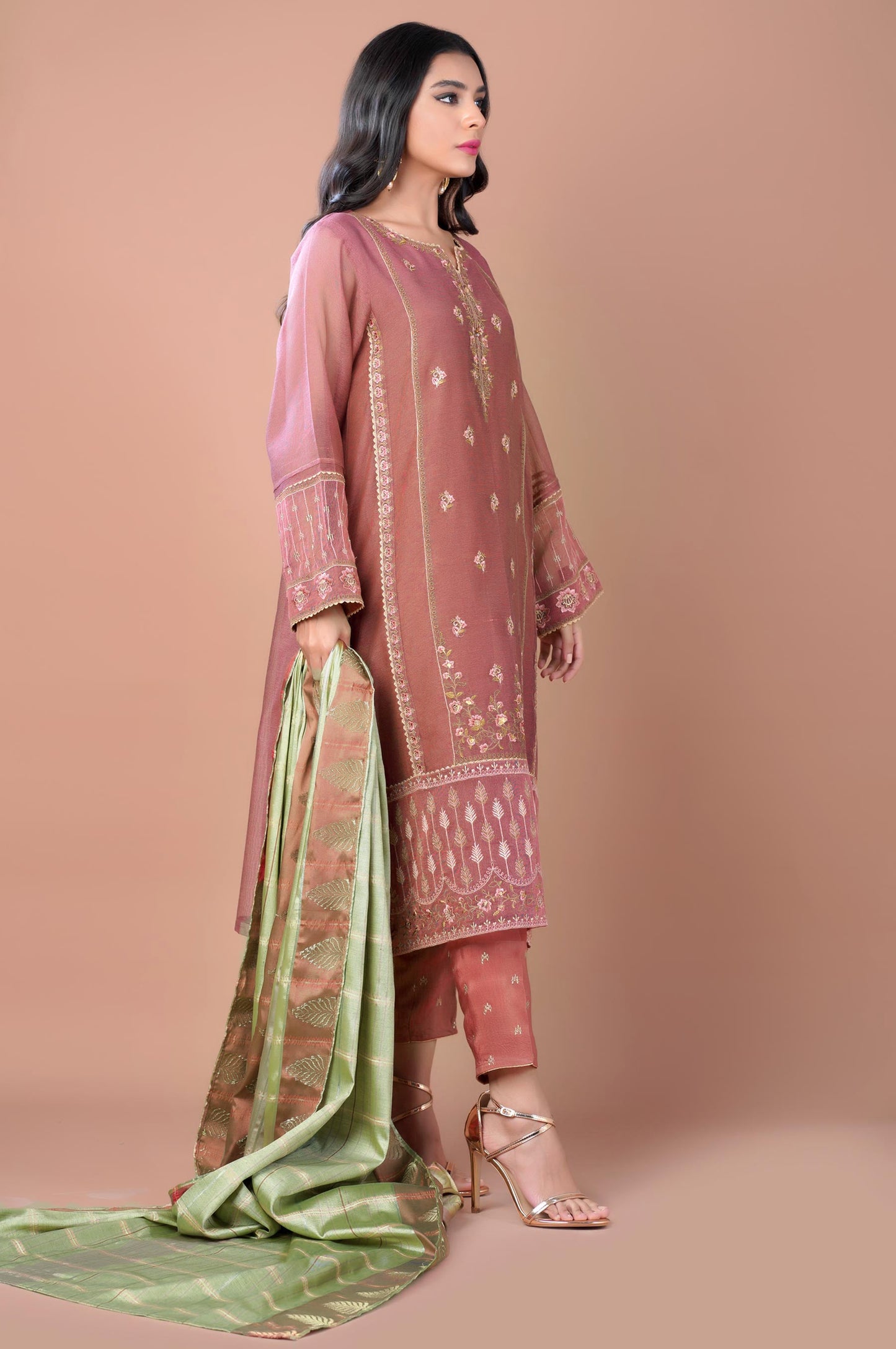 3 Piece Unstitched Embroidered Khaadi Net Suit