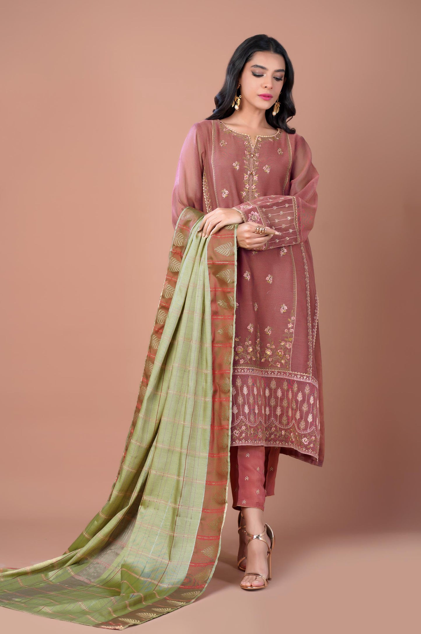 3 Piece Unstitched Embroidered Khaadi Net Suit