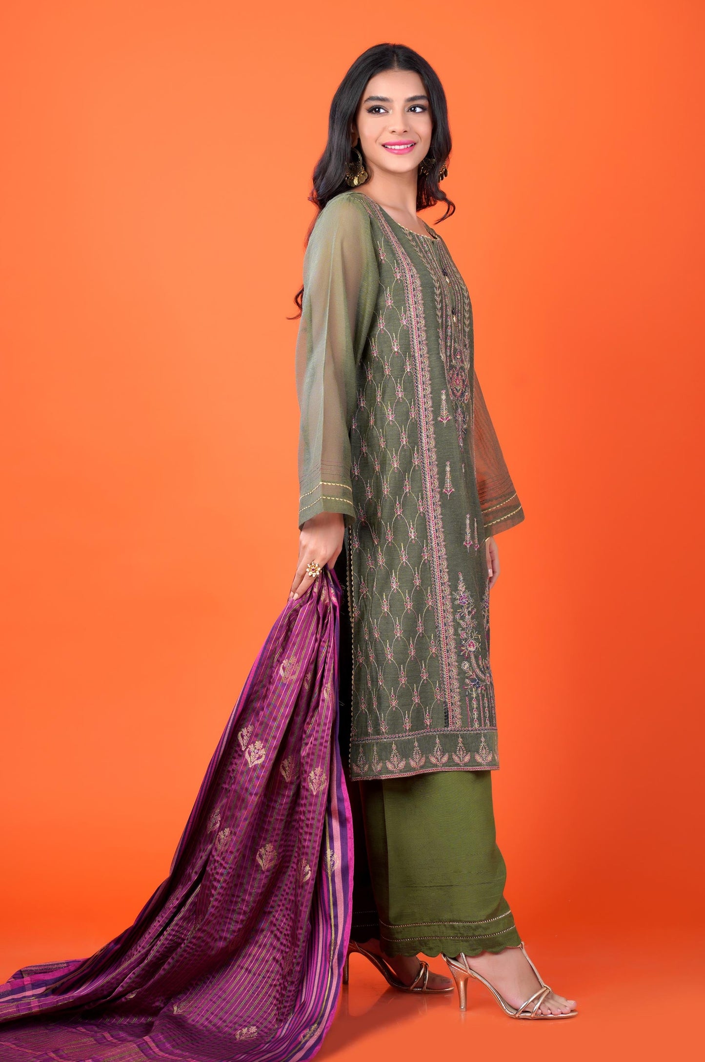 3 Piece Unstitched Embroidered Khadi Net Suit