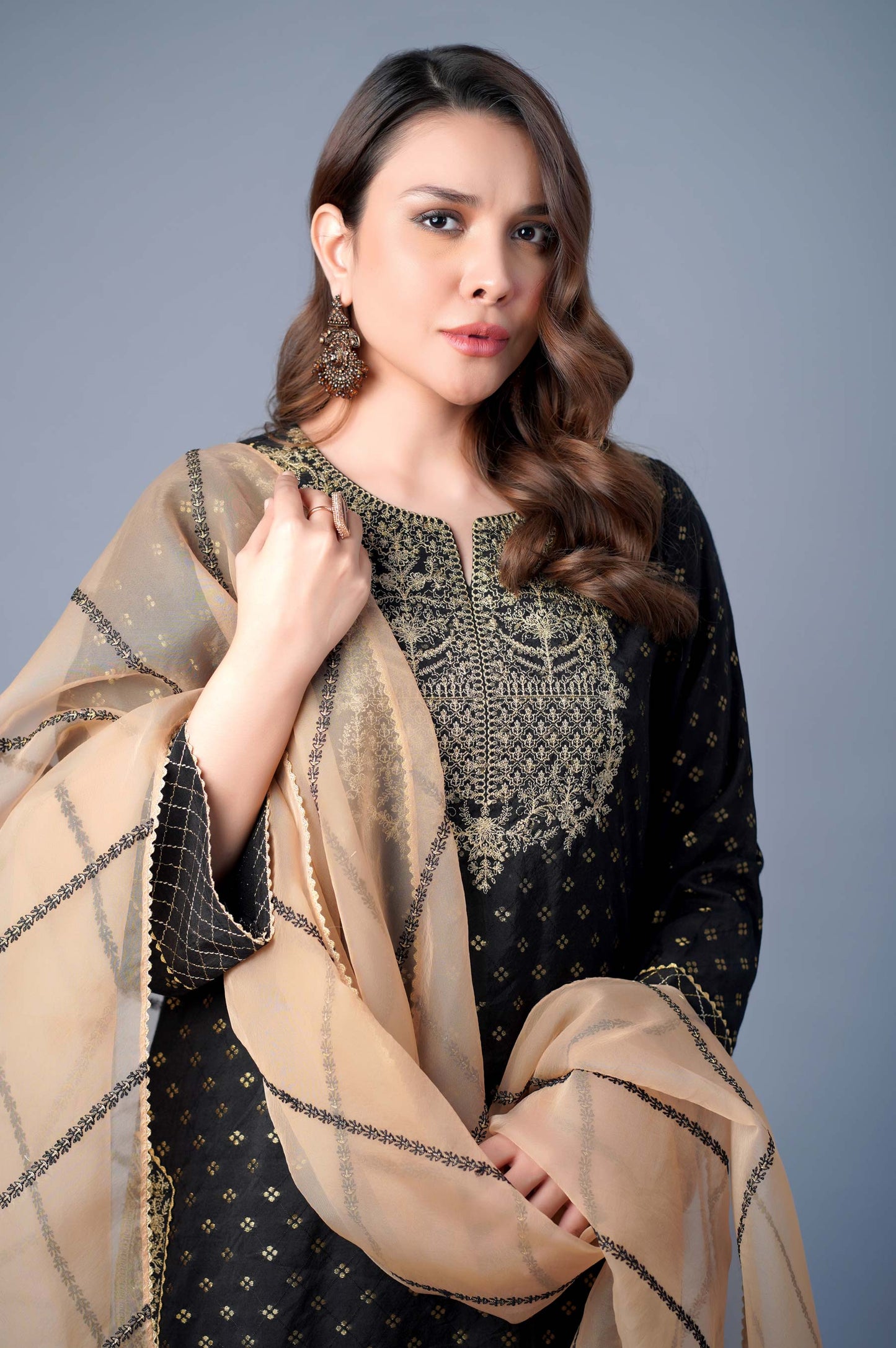 3 Piece Unstitched Embroidered Zari Jacquard Suit