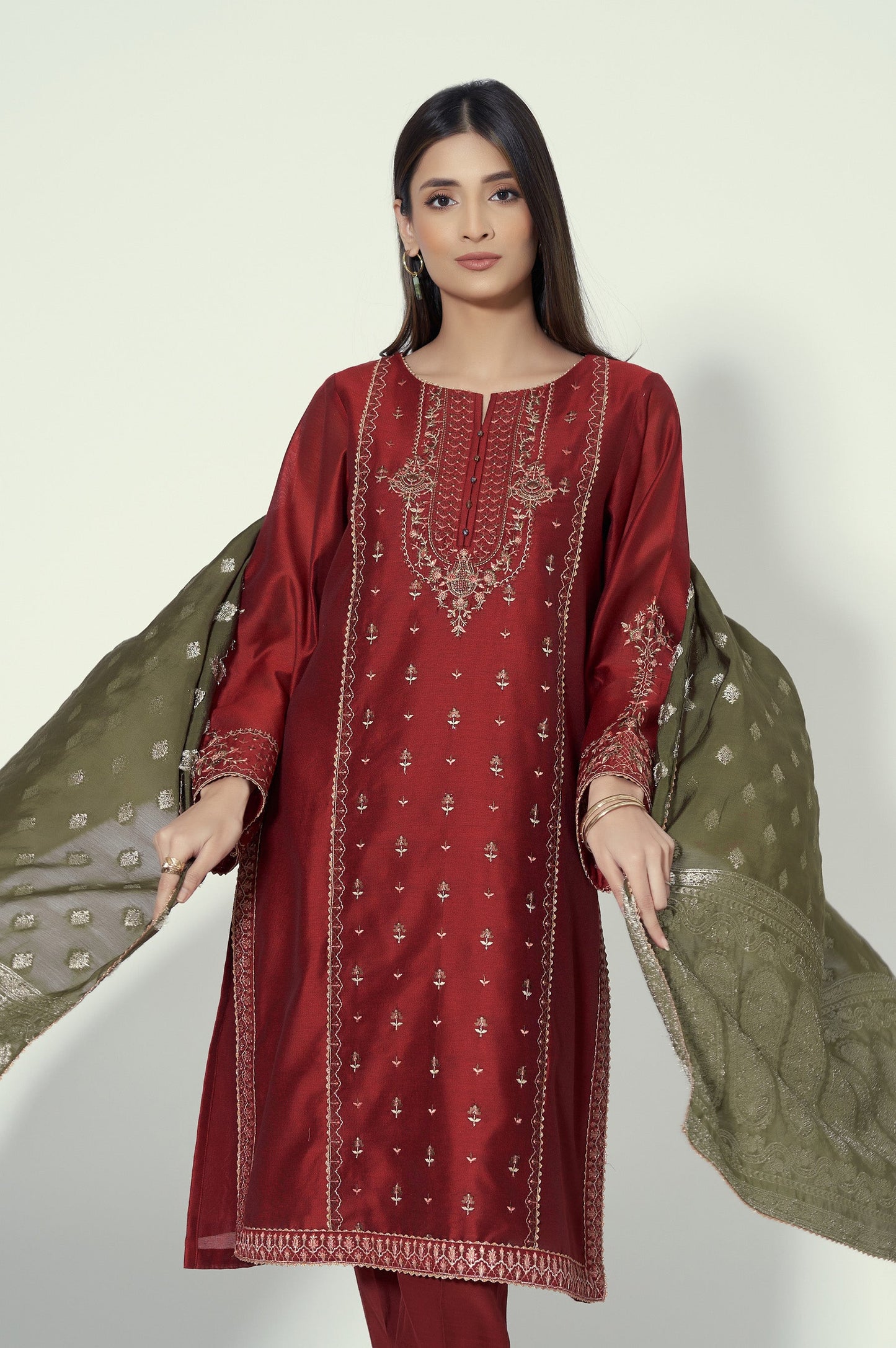 3 Piece Unstitched Embroidered Cotton Net Suit