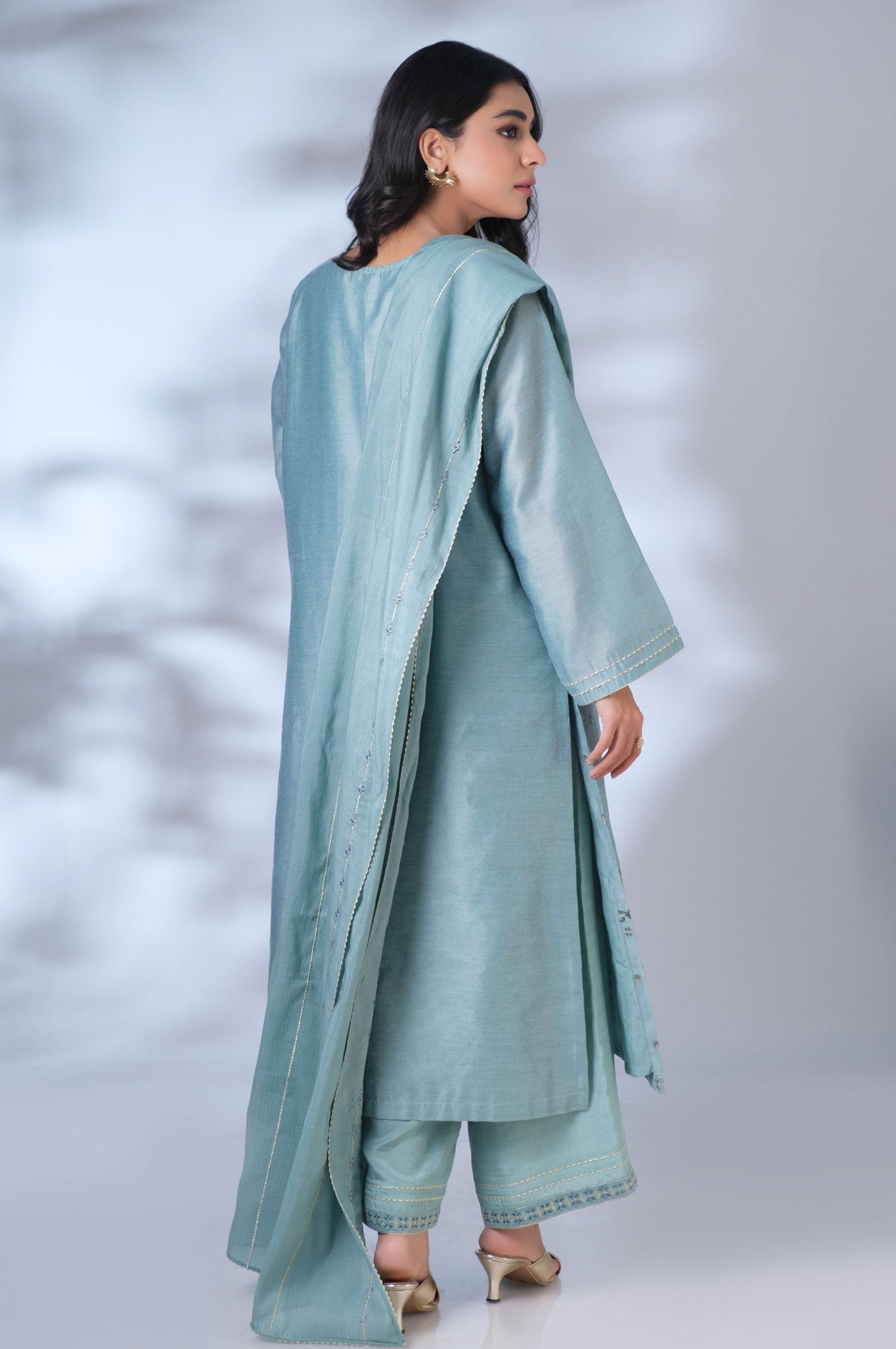 Unstitched 3 Piece Embroidered Cotton Net Suit