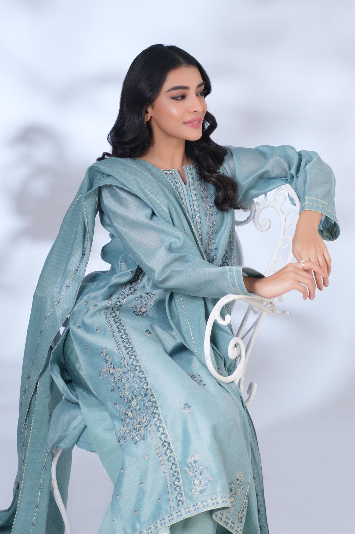 Unstitched 3 Piece Embroidered Cotton Net Suit