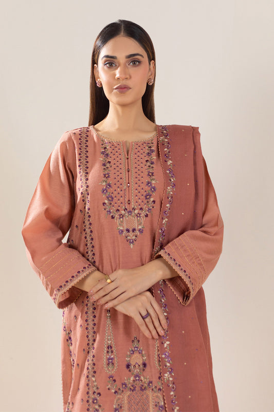3 Piece Unstitched Embroidered Cotton Net Suit