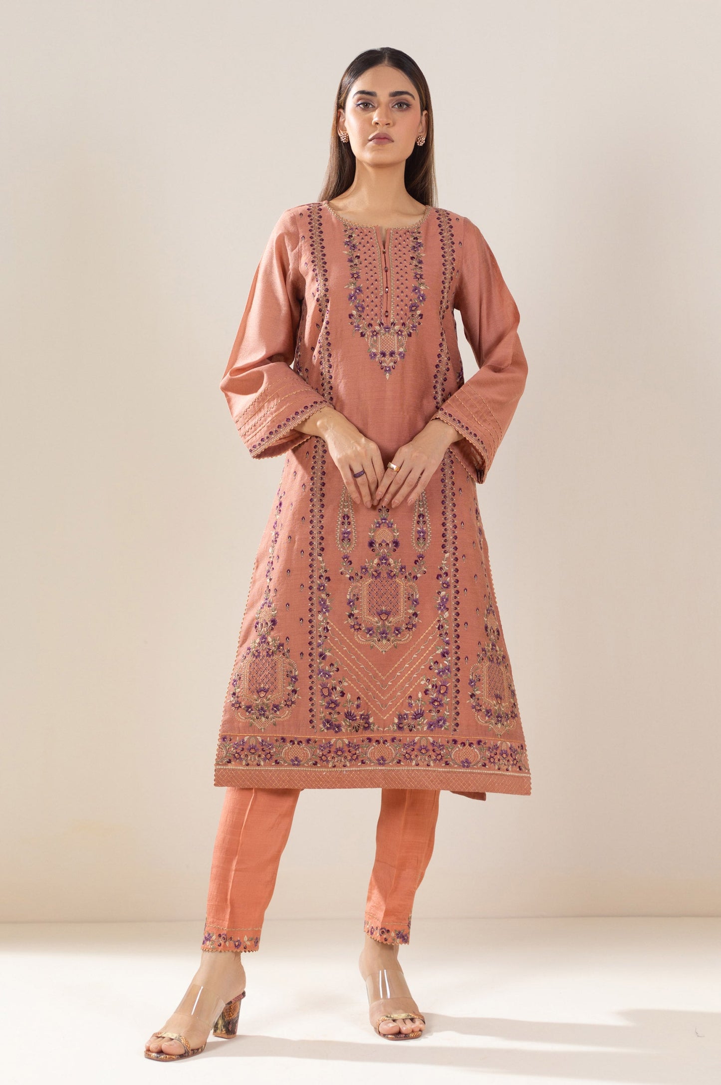 3 Piece Unstitched Embroidered Cotton Net Suit