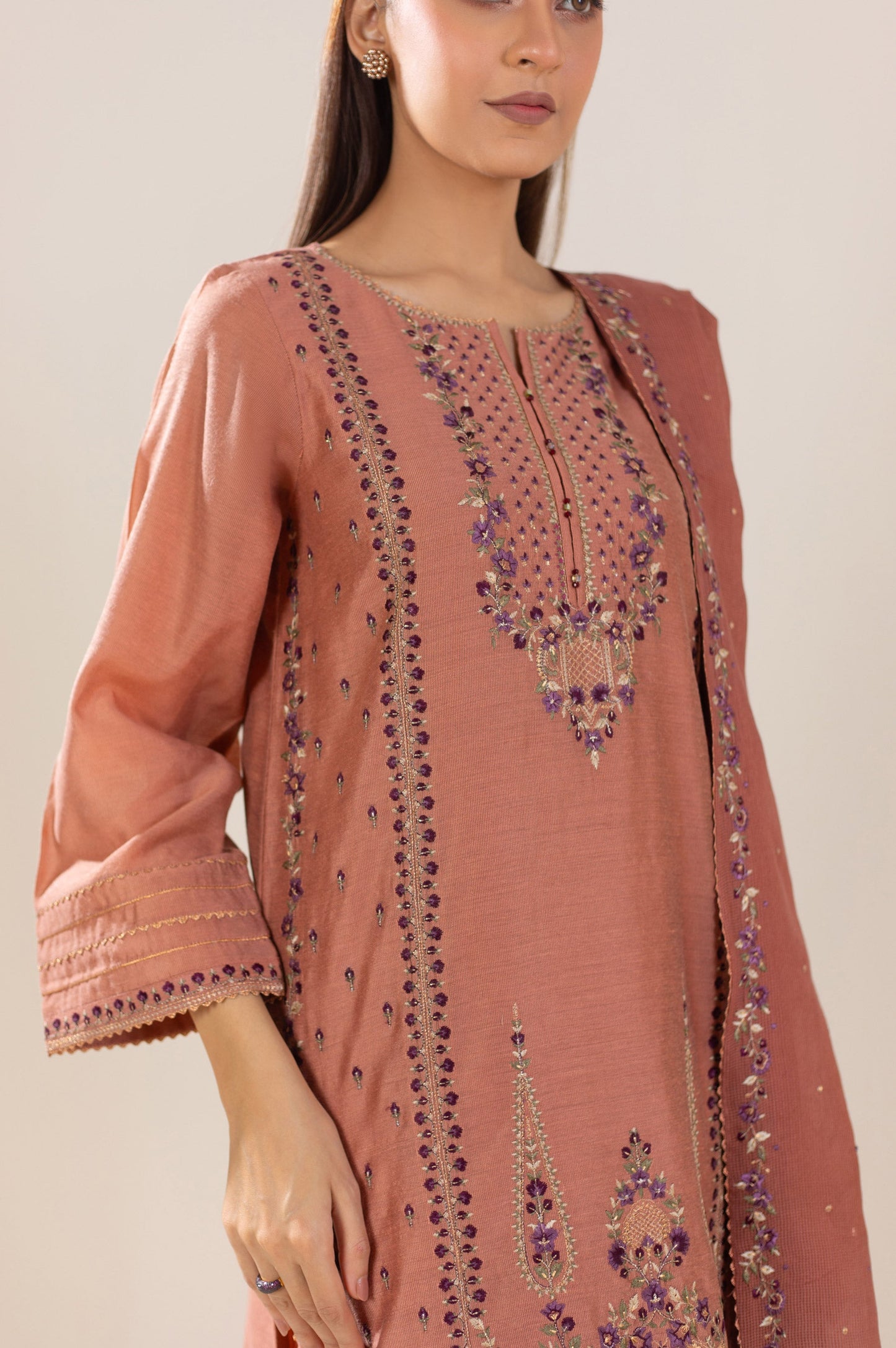 3 Piece Unstitched Embroidered Cotton Net Suit