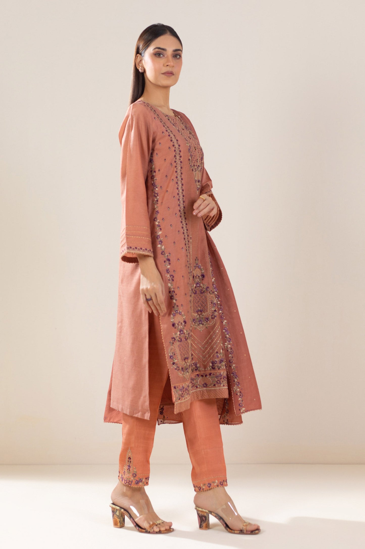 3 Piece Unstitched Embroidered Cotton Net Suit