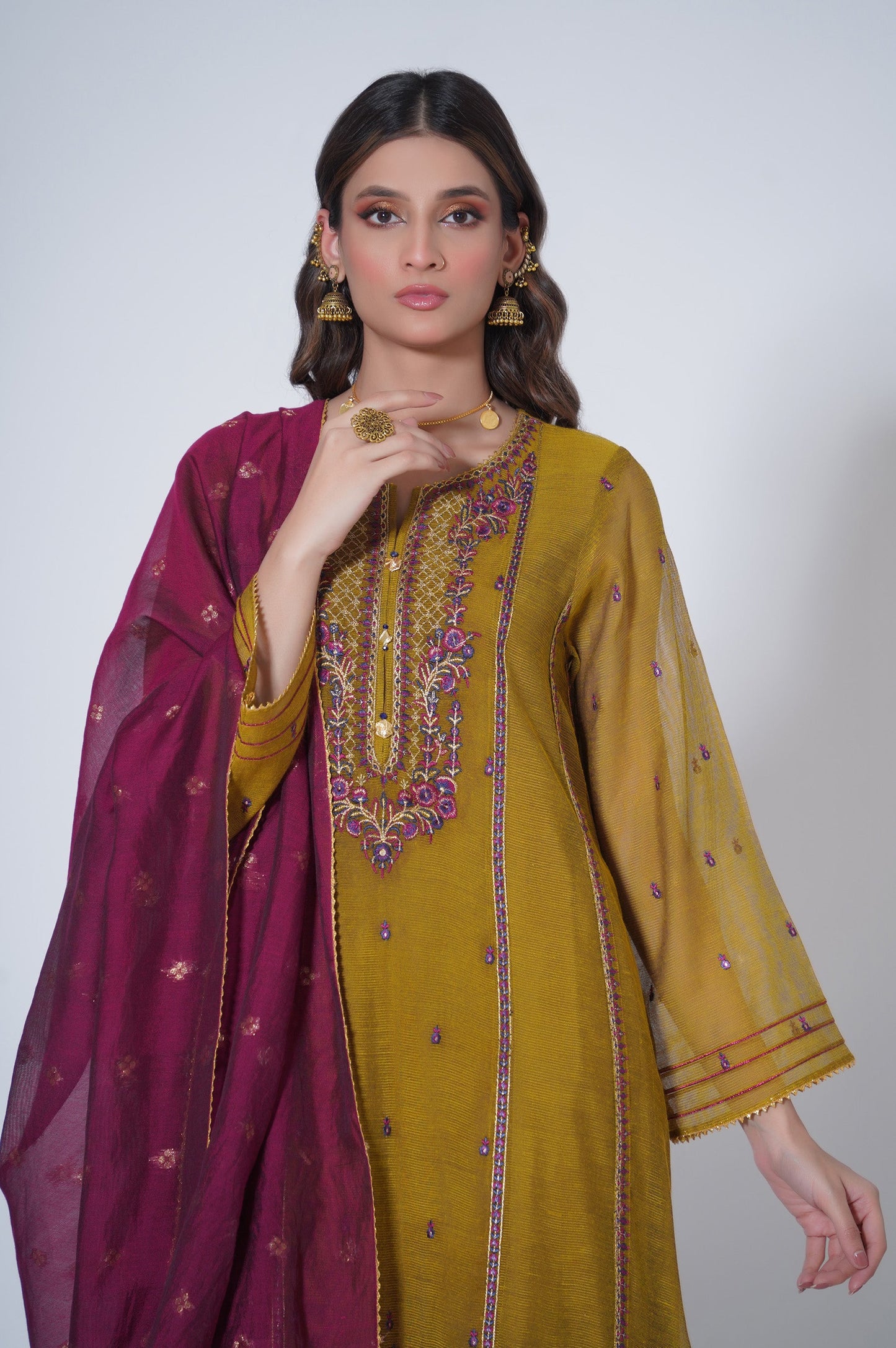 3 Piece Unstitched Embroidered Khadi Net Suit