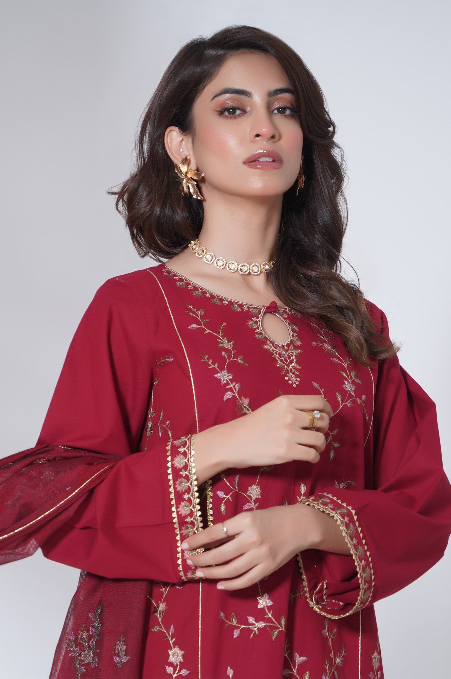 3 Piece Unstitched Embroidered Cambric Suit