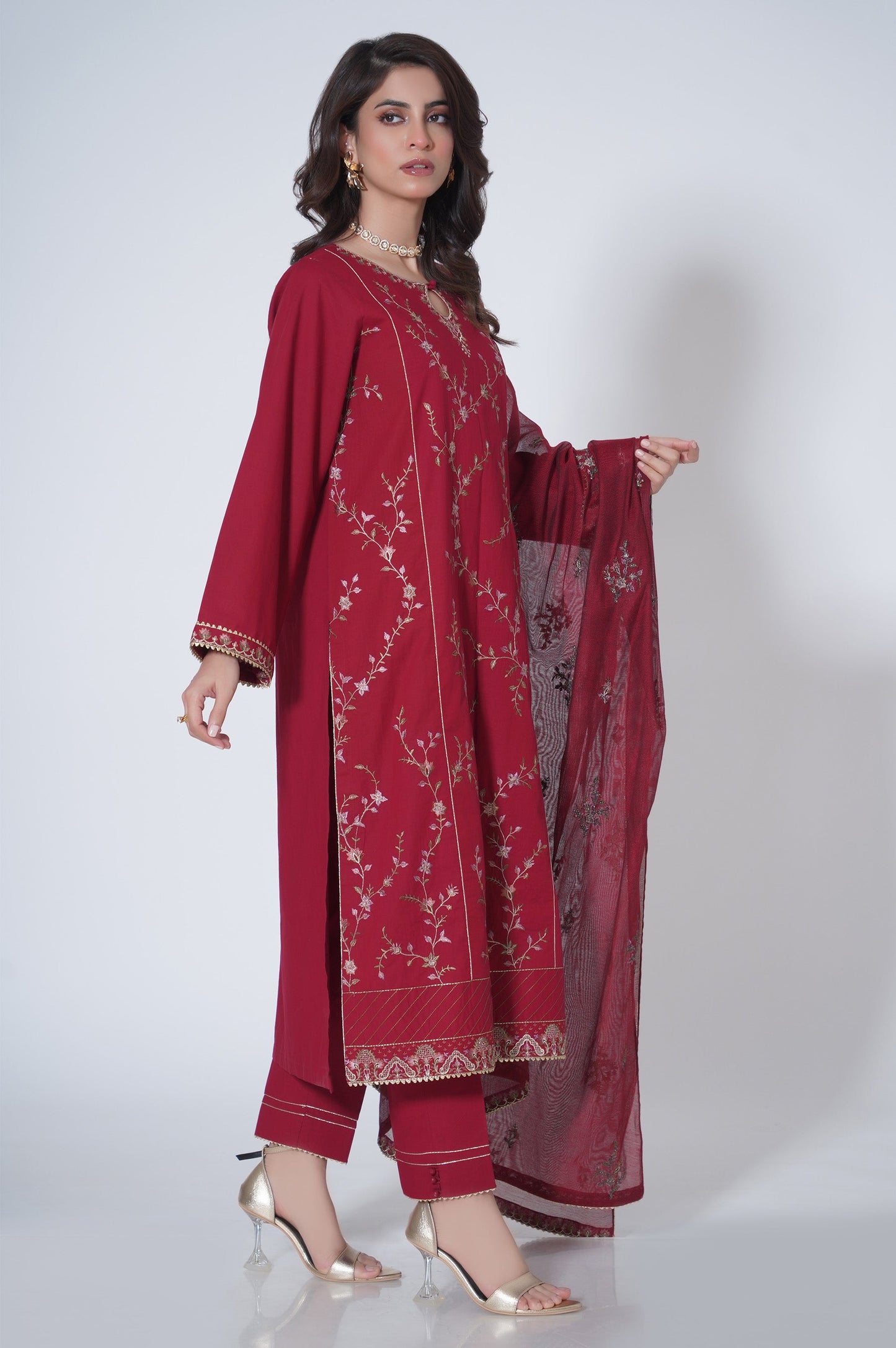 3 Piece Unstitched Embroidered Cambric Suit