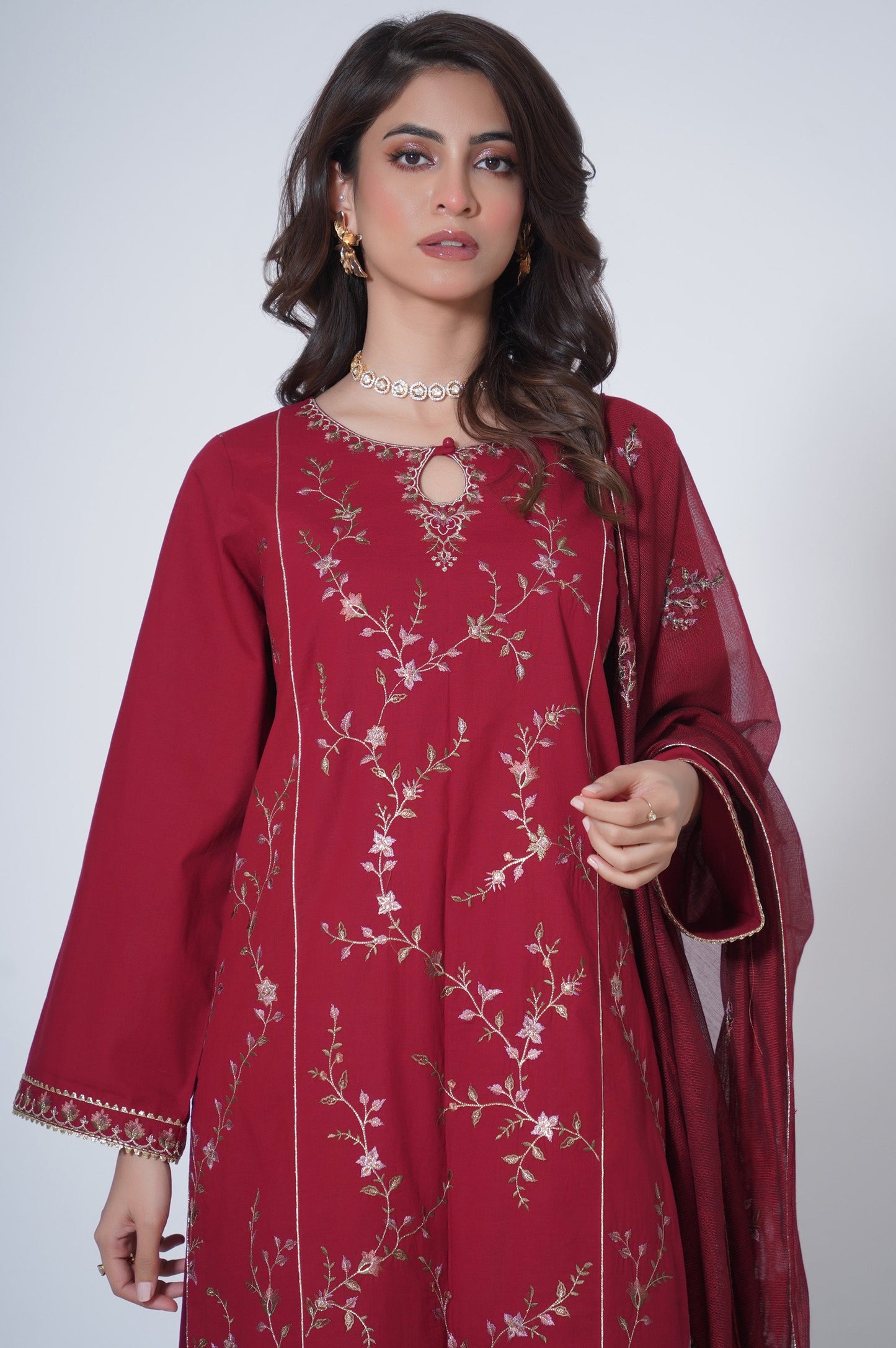 3 Piece Unstitched Embroidered Cambric Suit