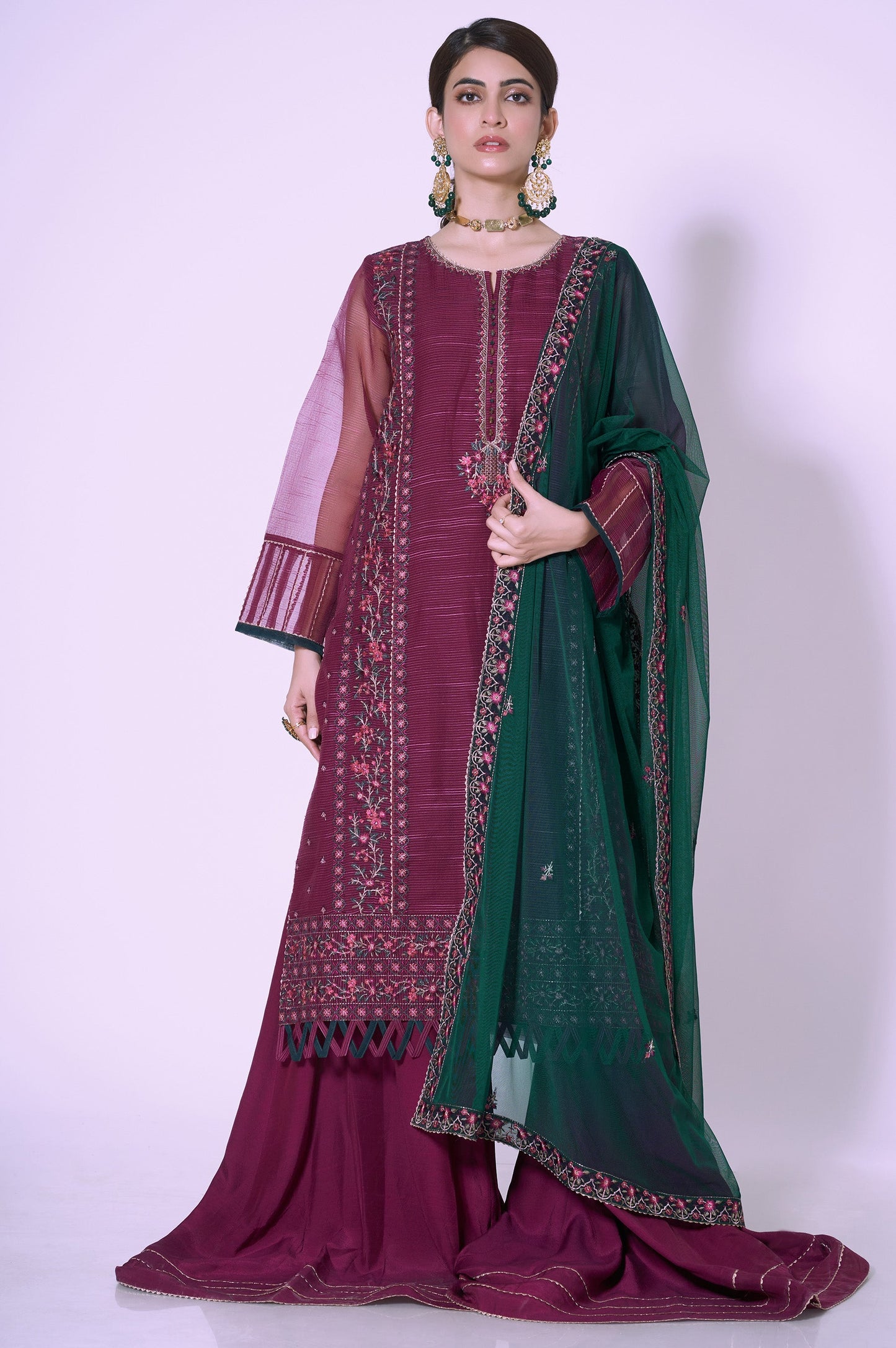 3 Piece Unstitched Embroidered Textured Organza Suit