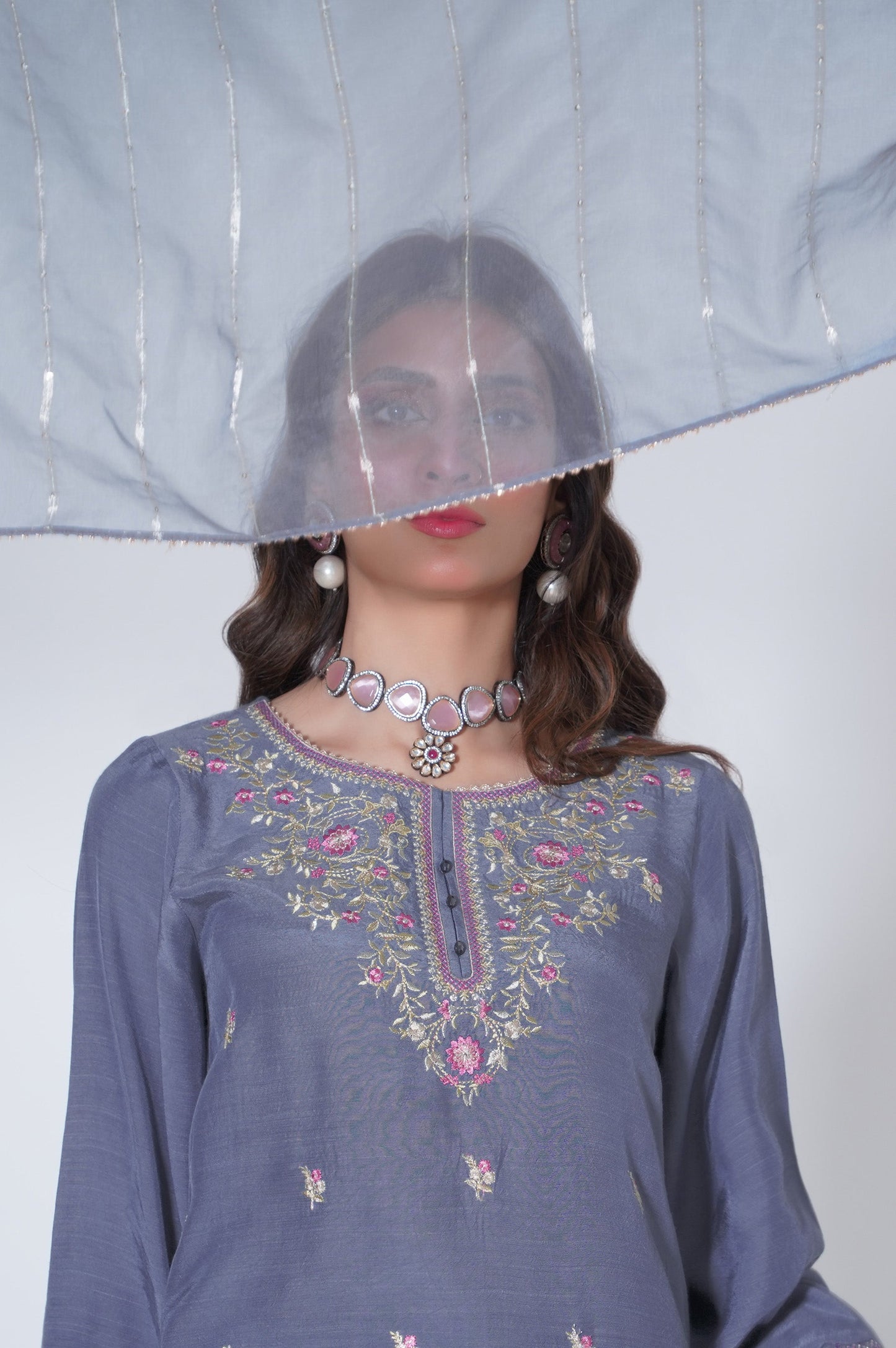 3 Piece Unstitched Embroidered Raw silk Suit