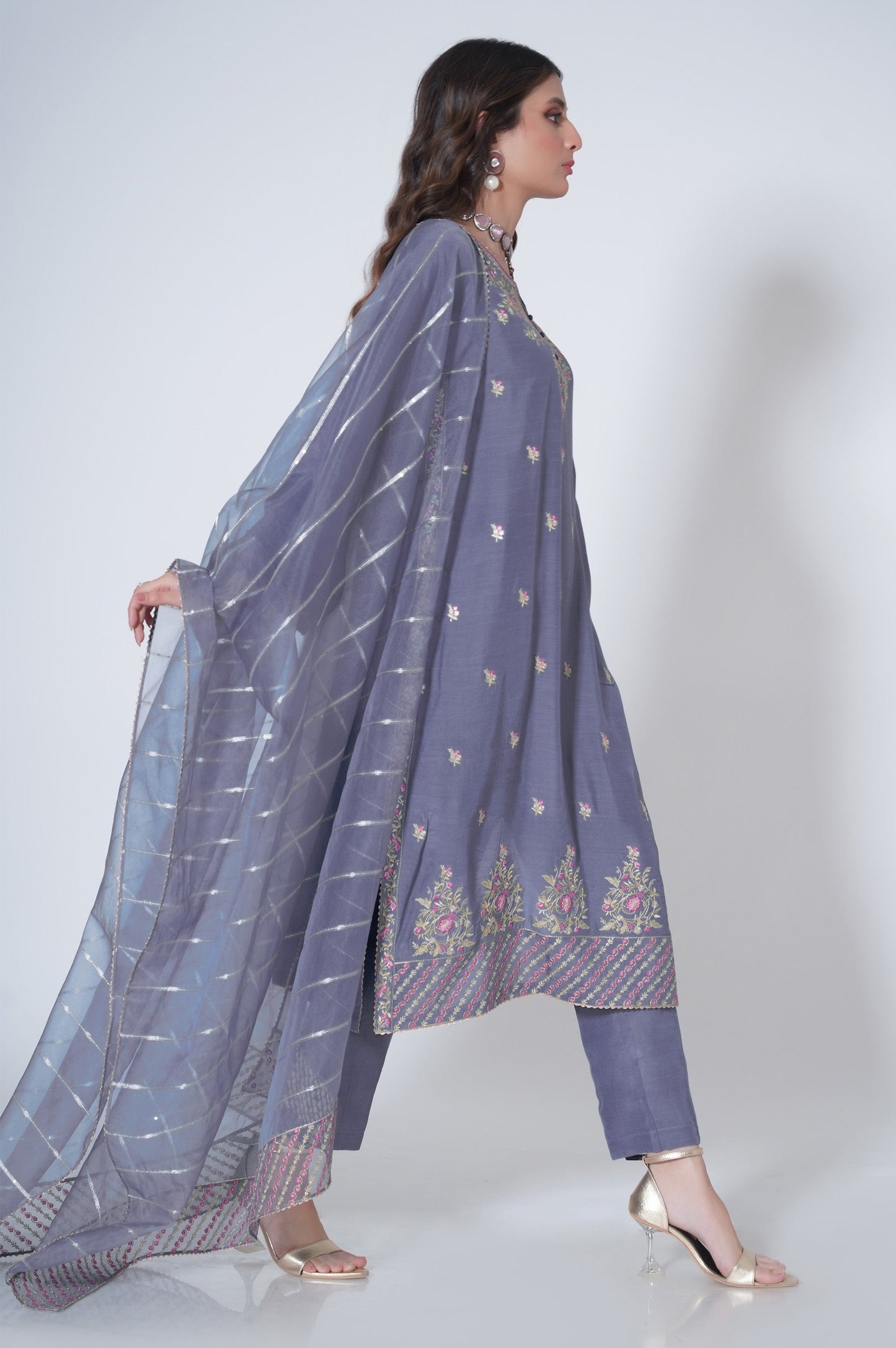 3 Piece Unstitched Embroidered Raw silk Suit