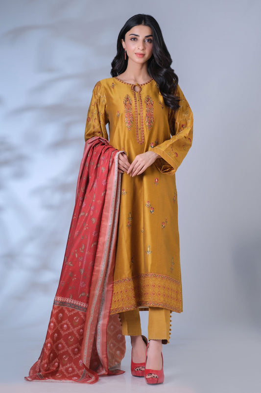 Unstitched 3 Piece Embroidered Cotton Net Suit