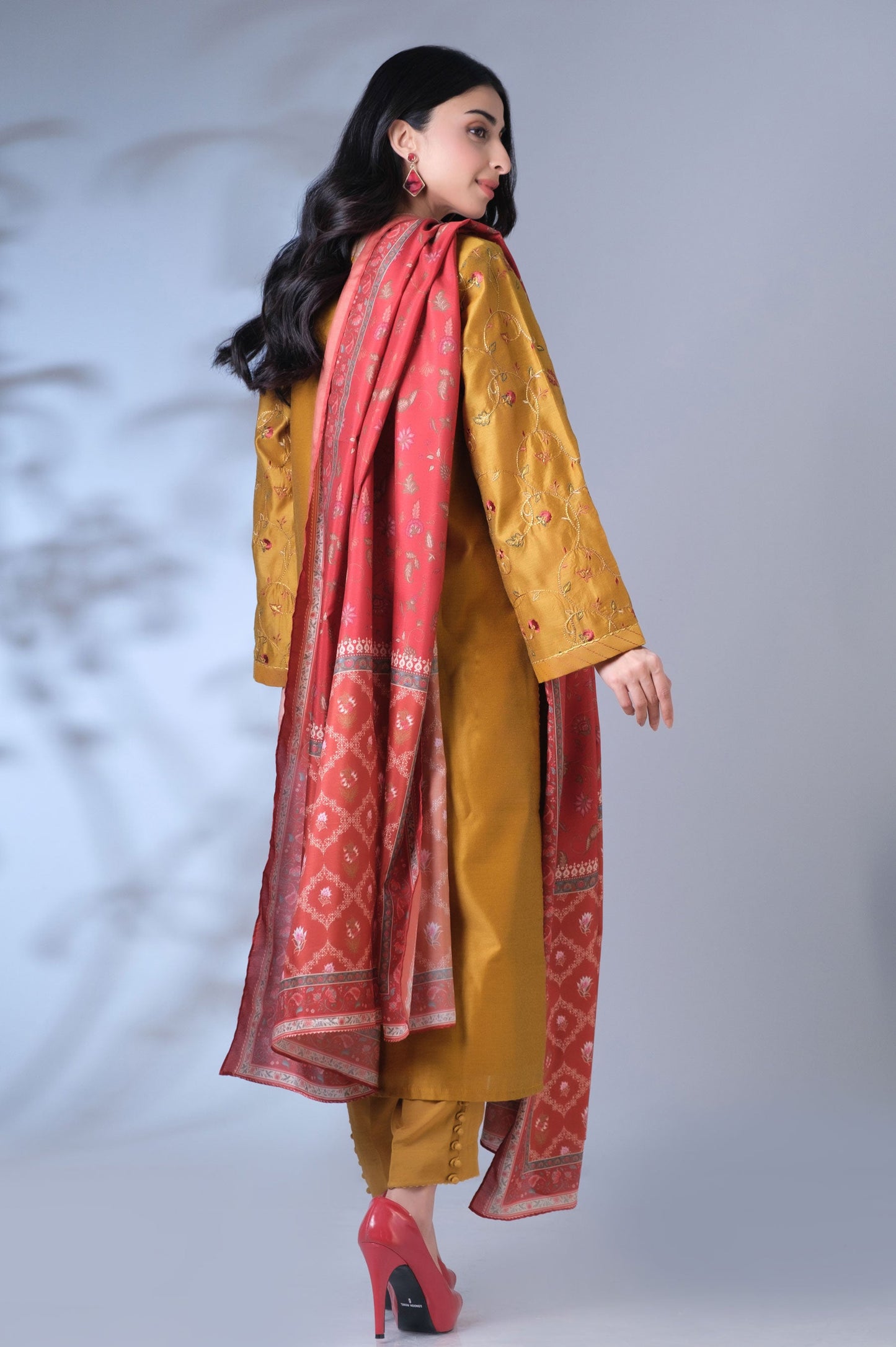 Unstitched 3 Piece Embroidered Cotton Net Suit