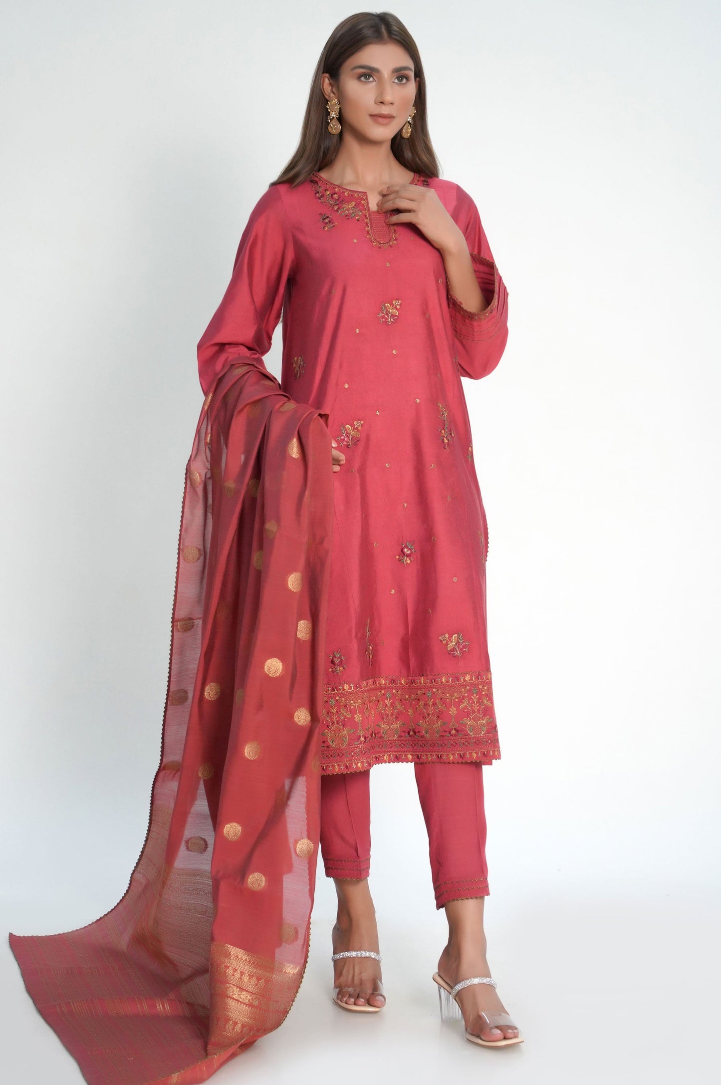 Unstitched 3 Piece Embroidered Cotton Net Suit