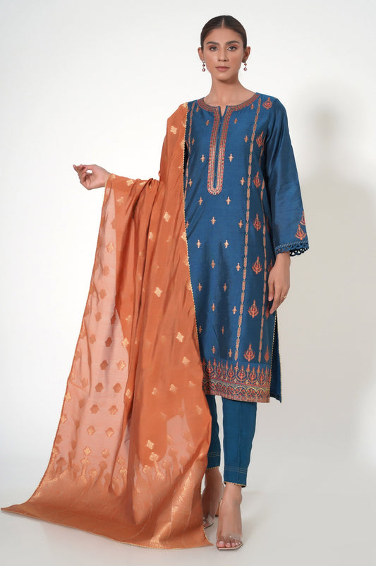 3 Piece Unstitched Embroidered Cotton Net Suit