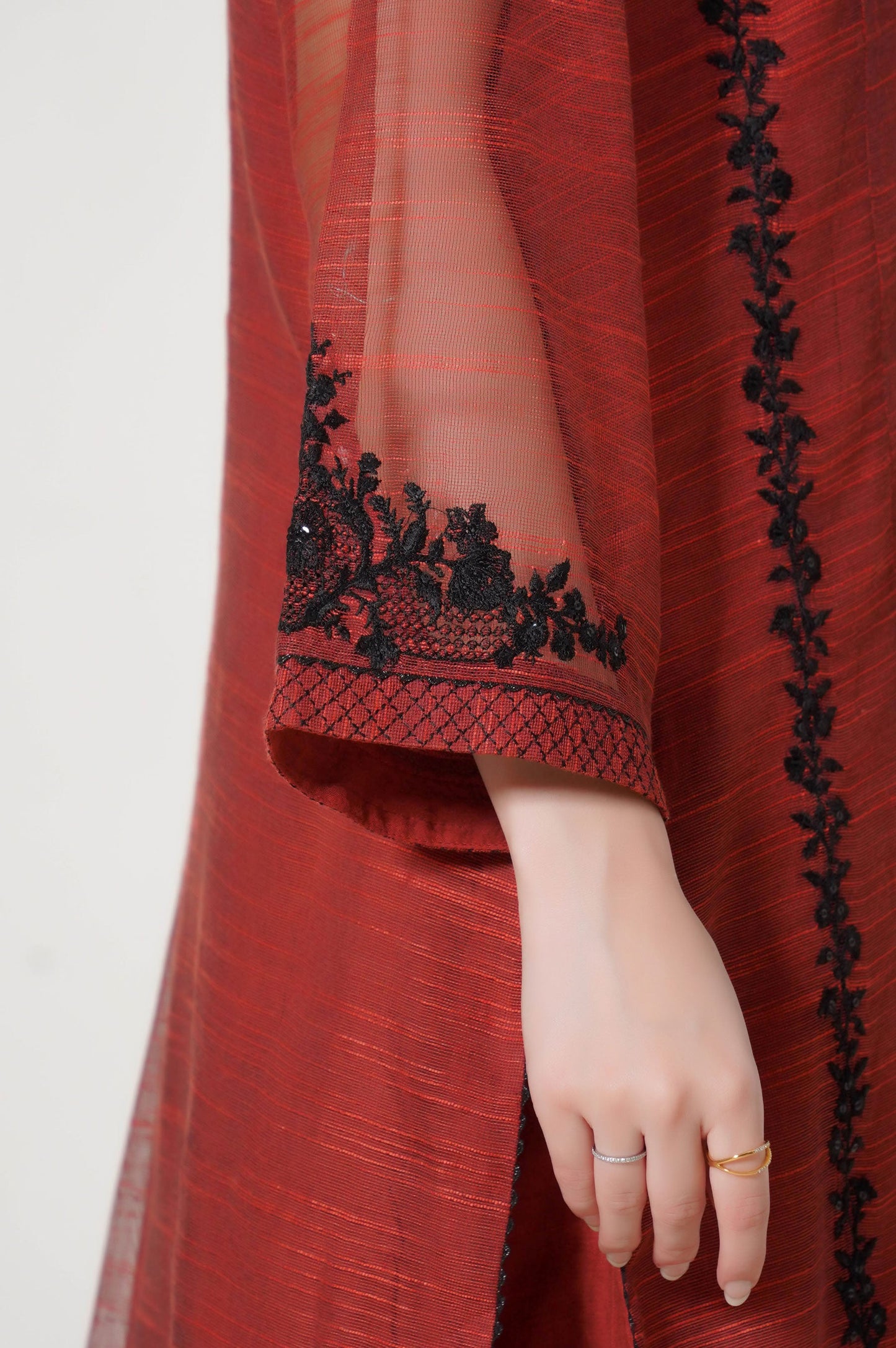 3 Piece Unstitched Embroidered Slub Khaddi Net Suit