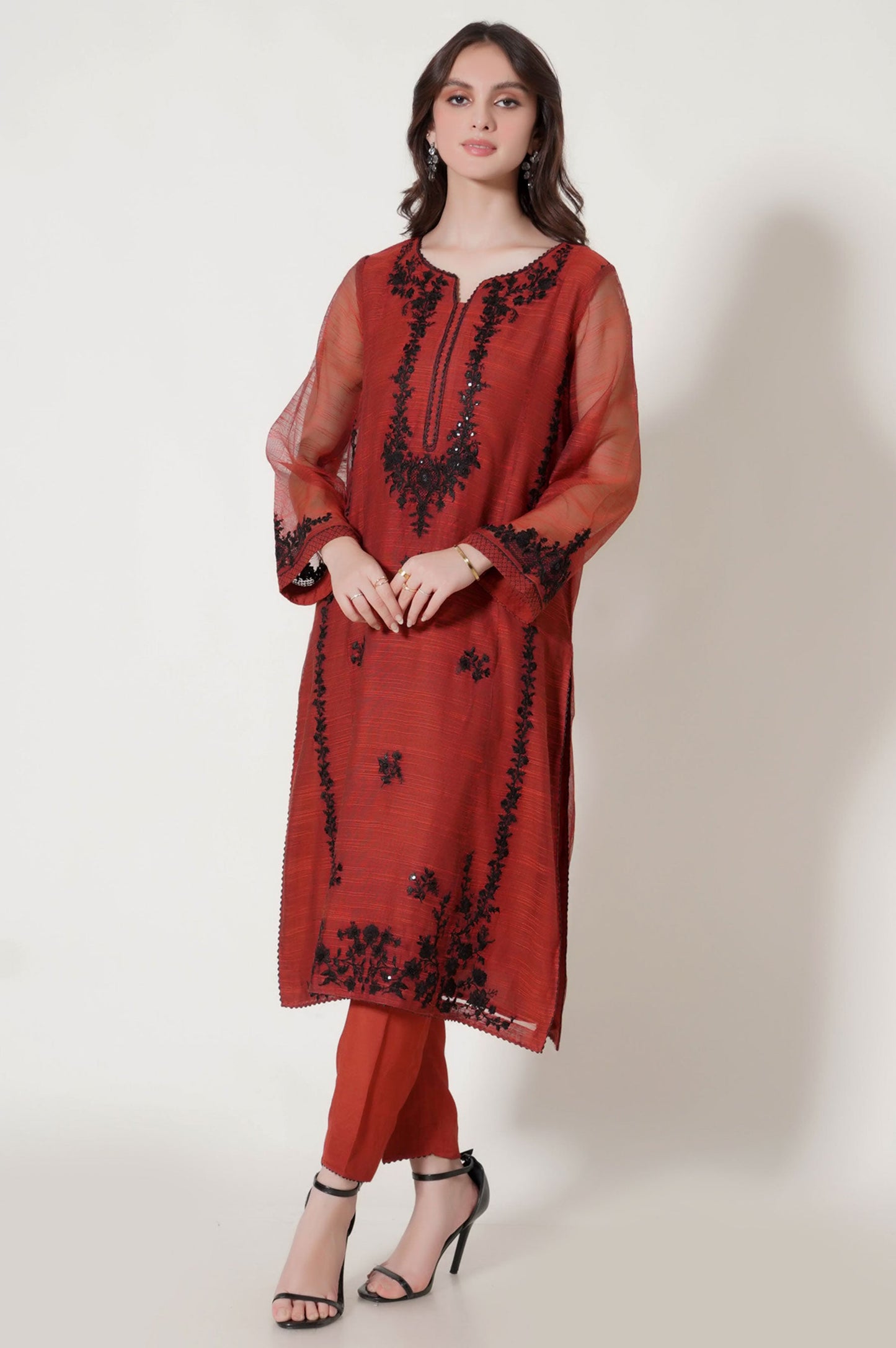 3 Piece Unstitched Embroidered Slub Khaddi Net Suit