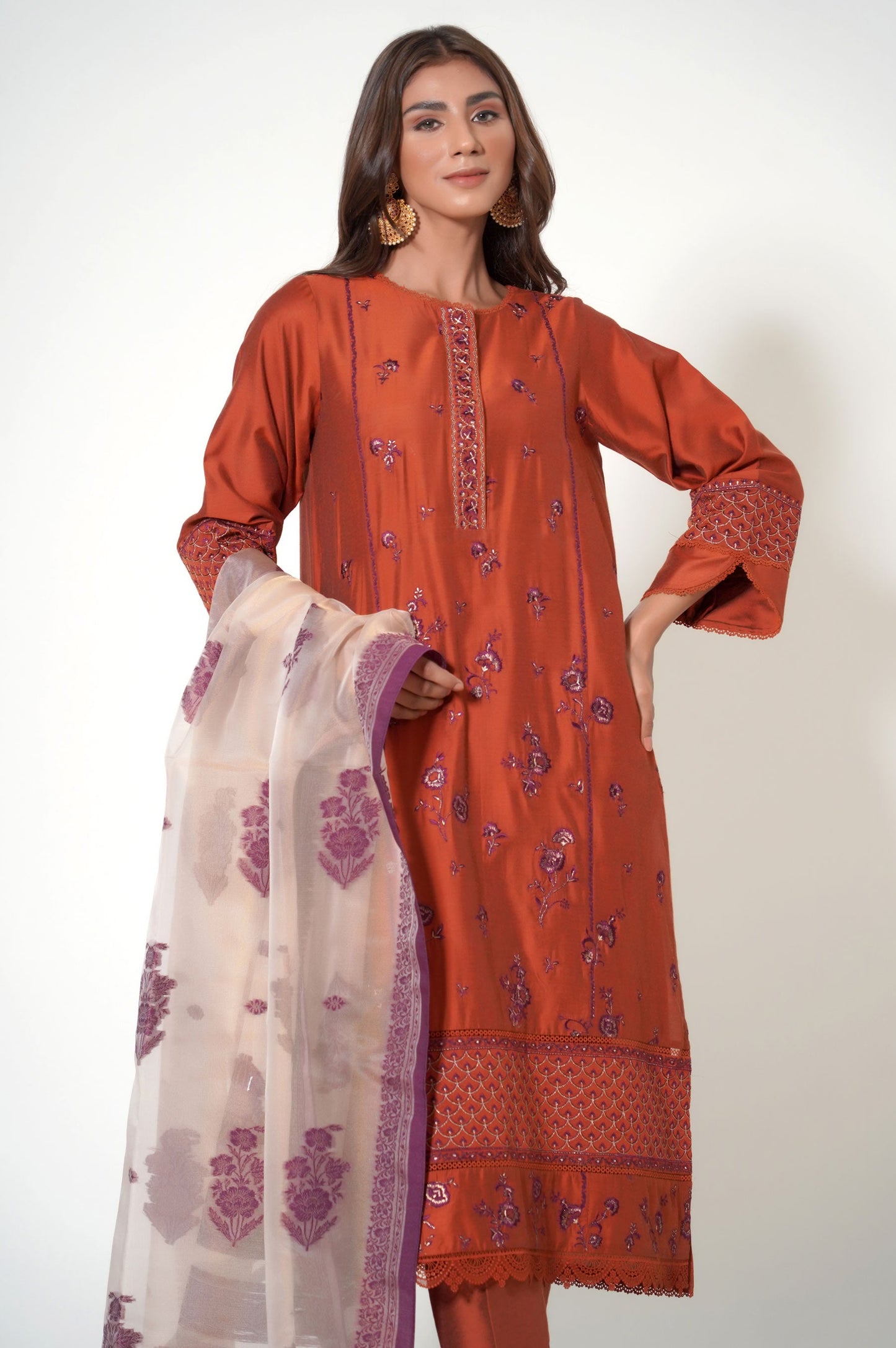 3 Pieces Unstitched Embroidered Cotton Silk Suit