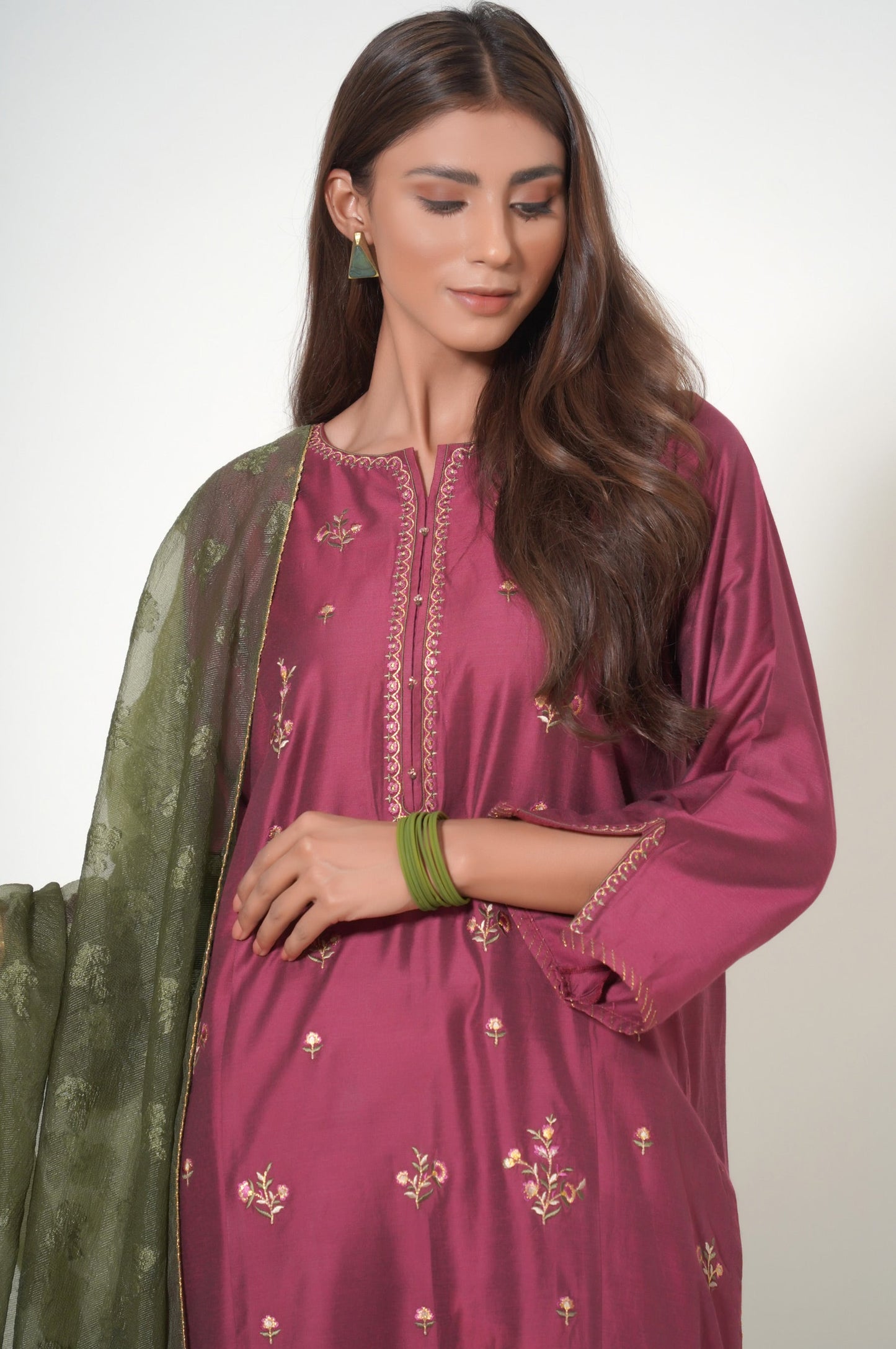 Unstitched 3 Piece Embroidered Cotton Silk Suit