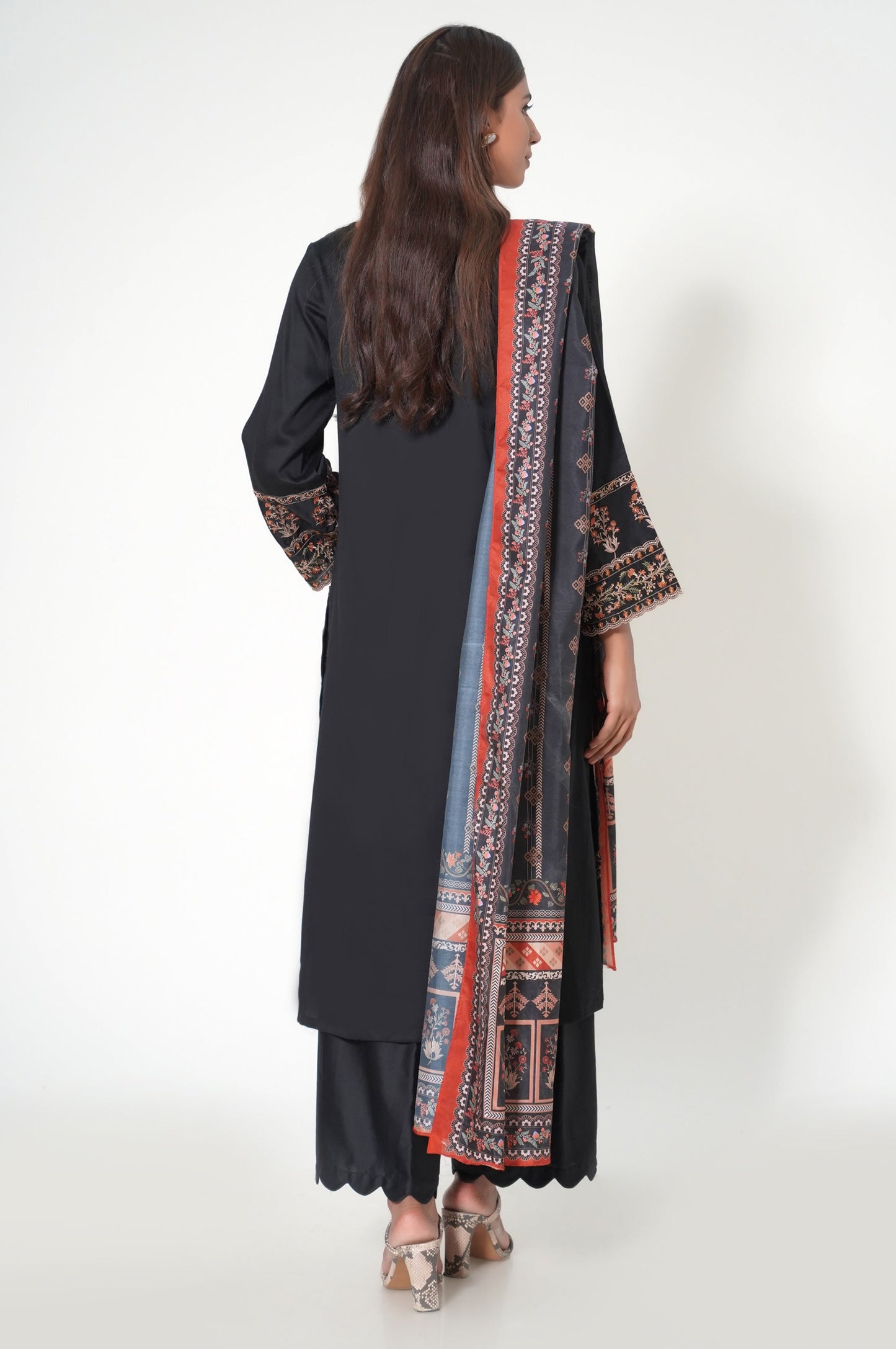 3 Piece Unstitched Embroidered Cotton Satin Suit