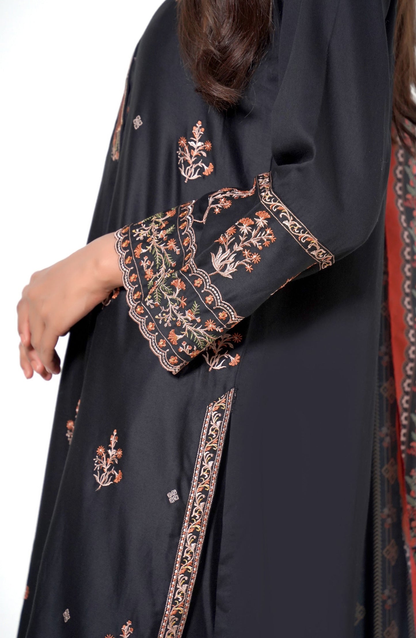 3 Piece Unstitched Embroidered Cotton Satin Suit