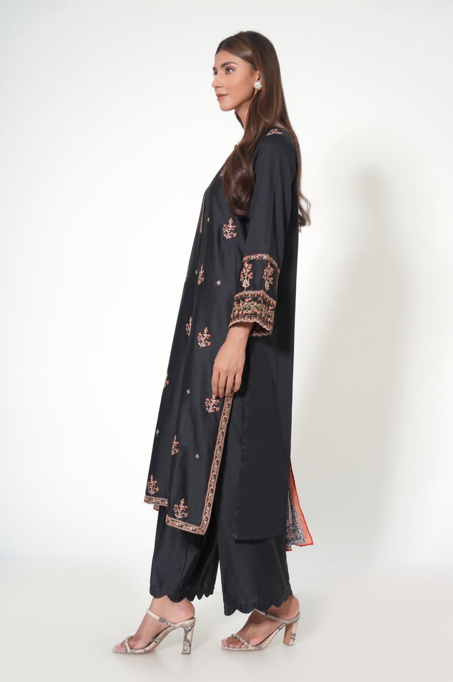3 Piece Unstitched Embroidered Cotton Satin Suit