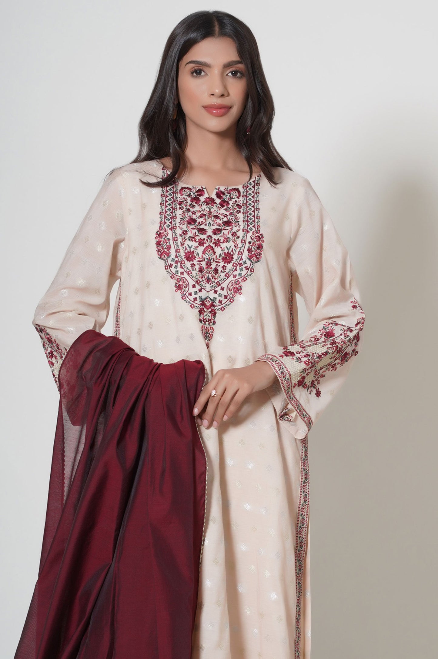 Unstitched 3 Piece Embroidered Zari Jacquard Suit
