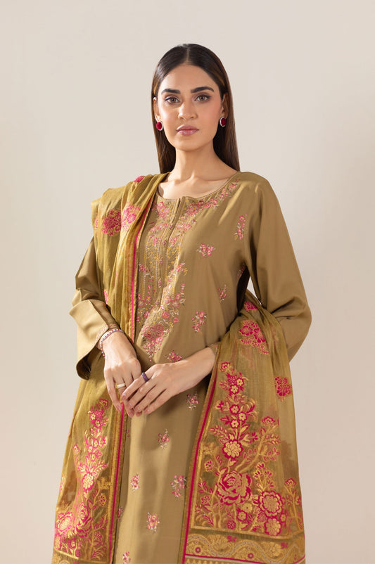 3 Piece Unstitched Embroidered Oak Silk Suit