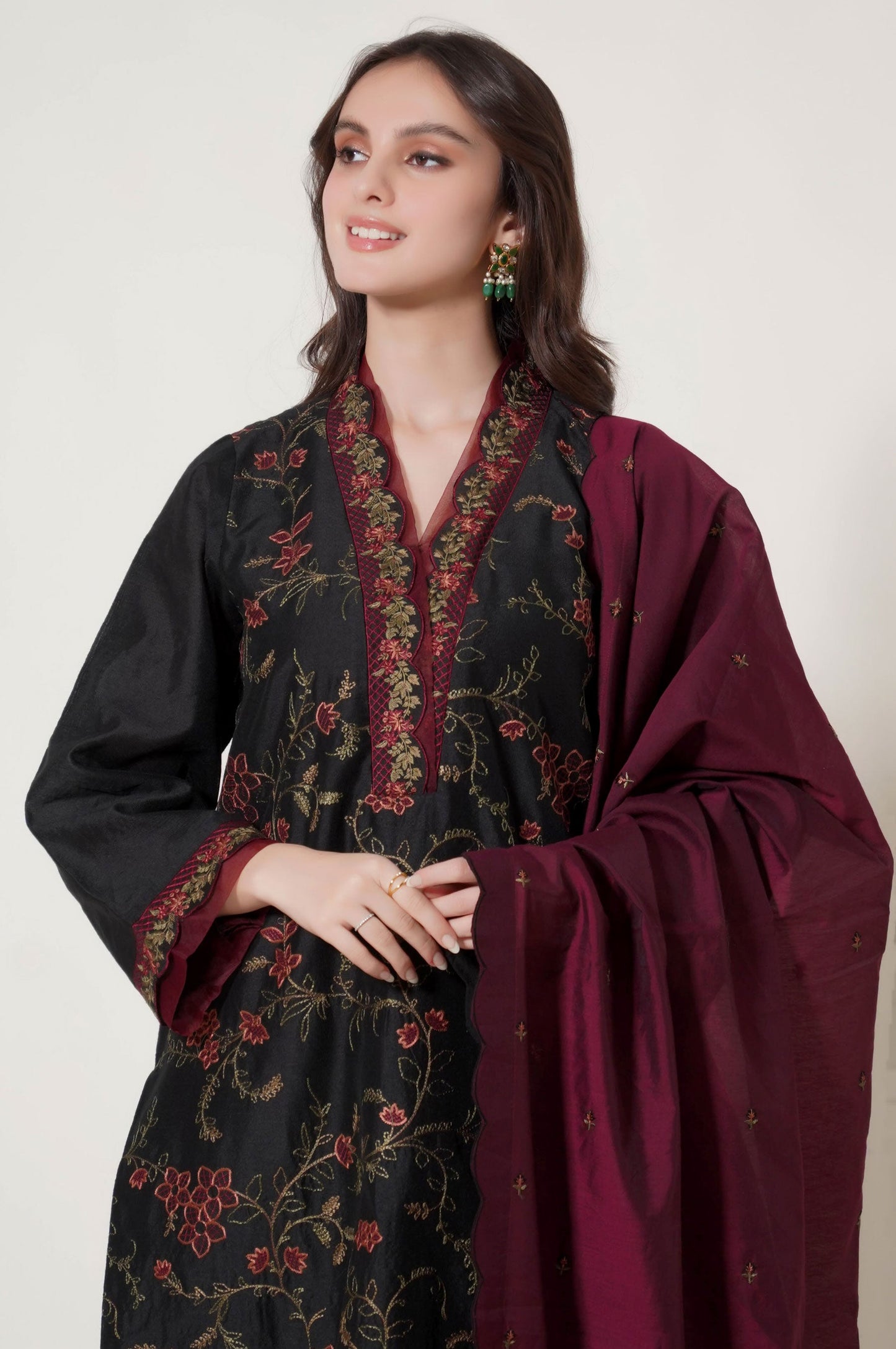 3 Piece Unstitched Embroidered Cotton Net Suit