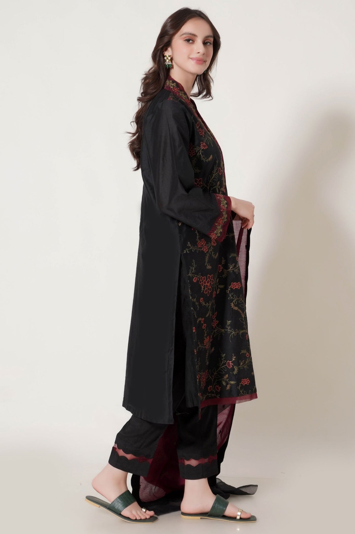 3 Piece Unstitched Embroidered Cotton Net Suit