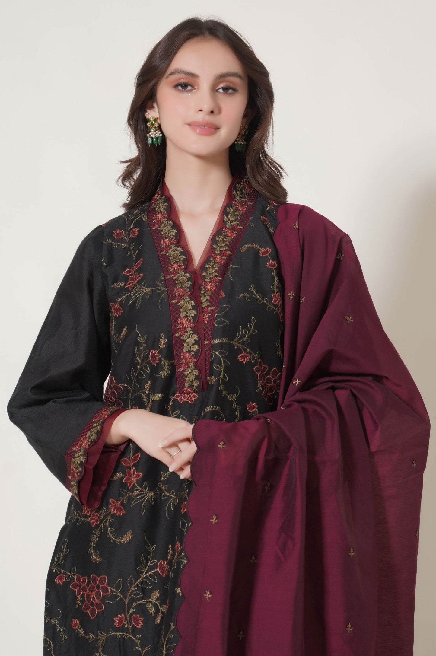 3 Piece Unstitched Embroidered Cotton Net Suit