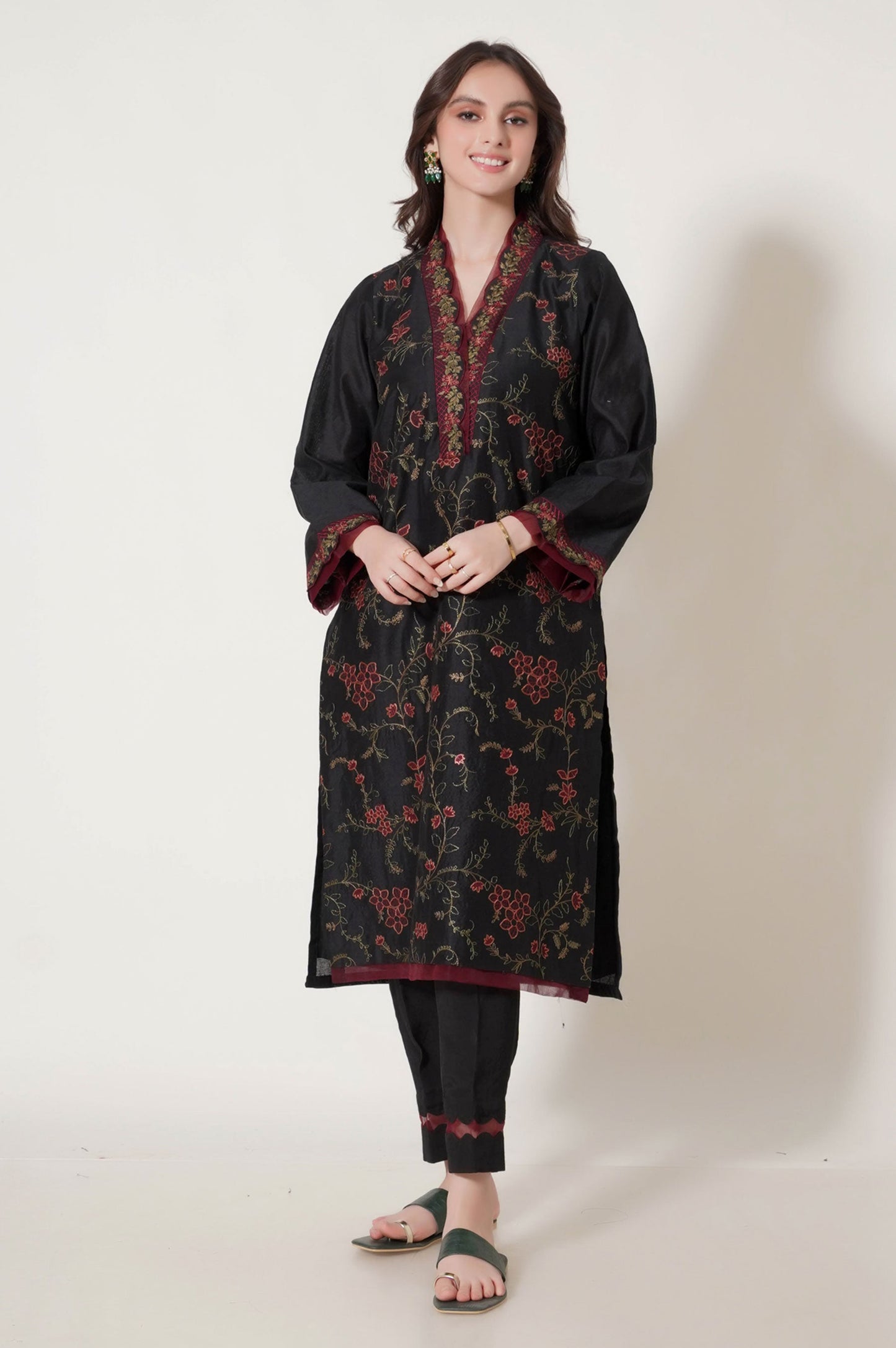 3 Piece Unstitched Embroidered Cotton Net Suit