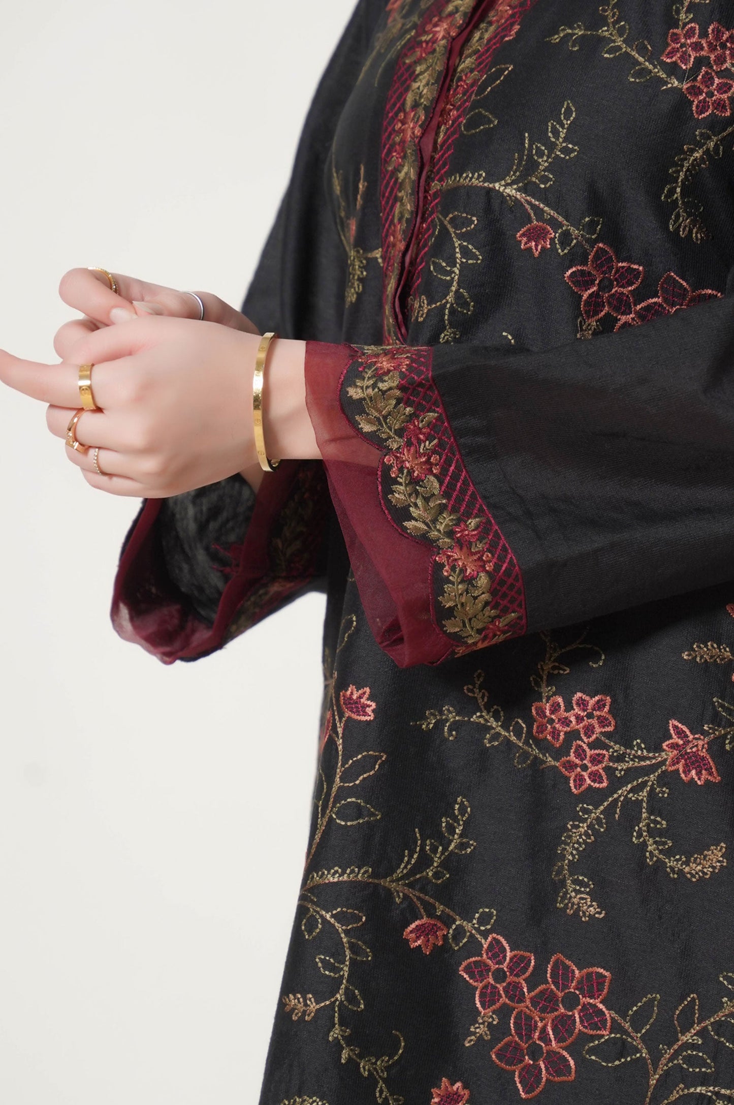 3 Piece Unstitched Embroidered Cotton Net Suit