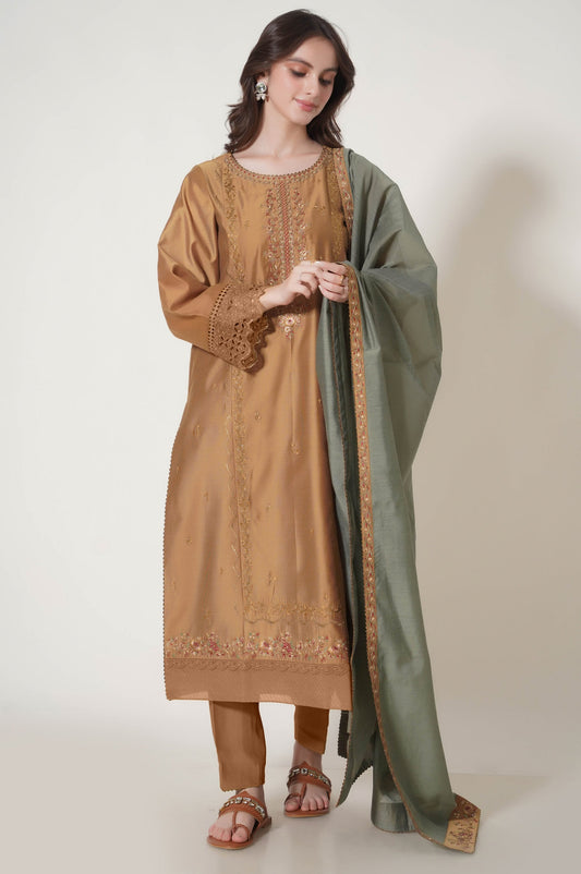 3 Piece Unstitched Embroidered Cotton Net Suit