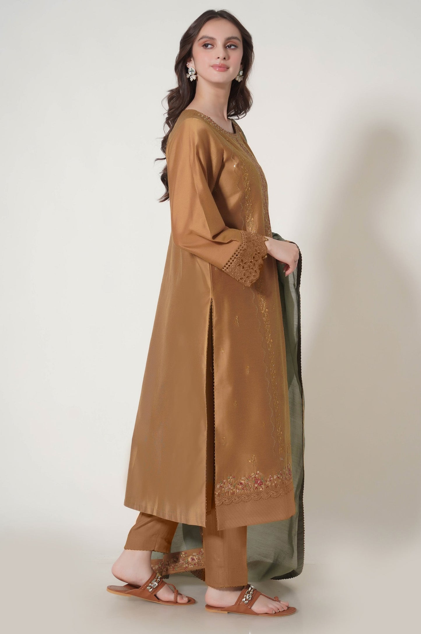 3 Piece Unstitched Embroidered Cotton Net Suit