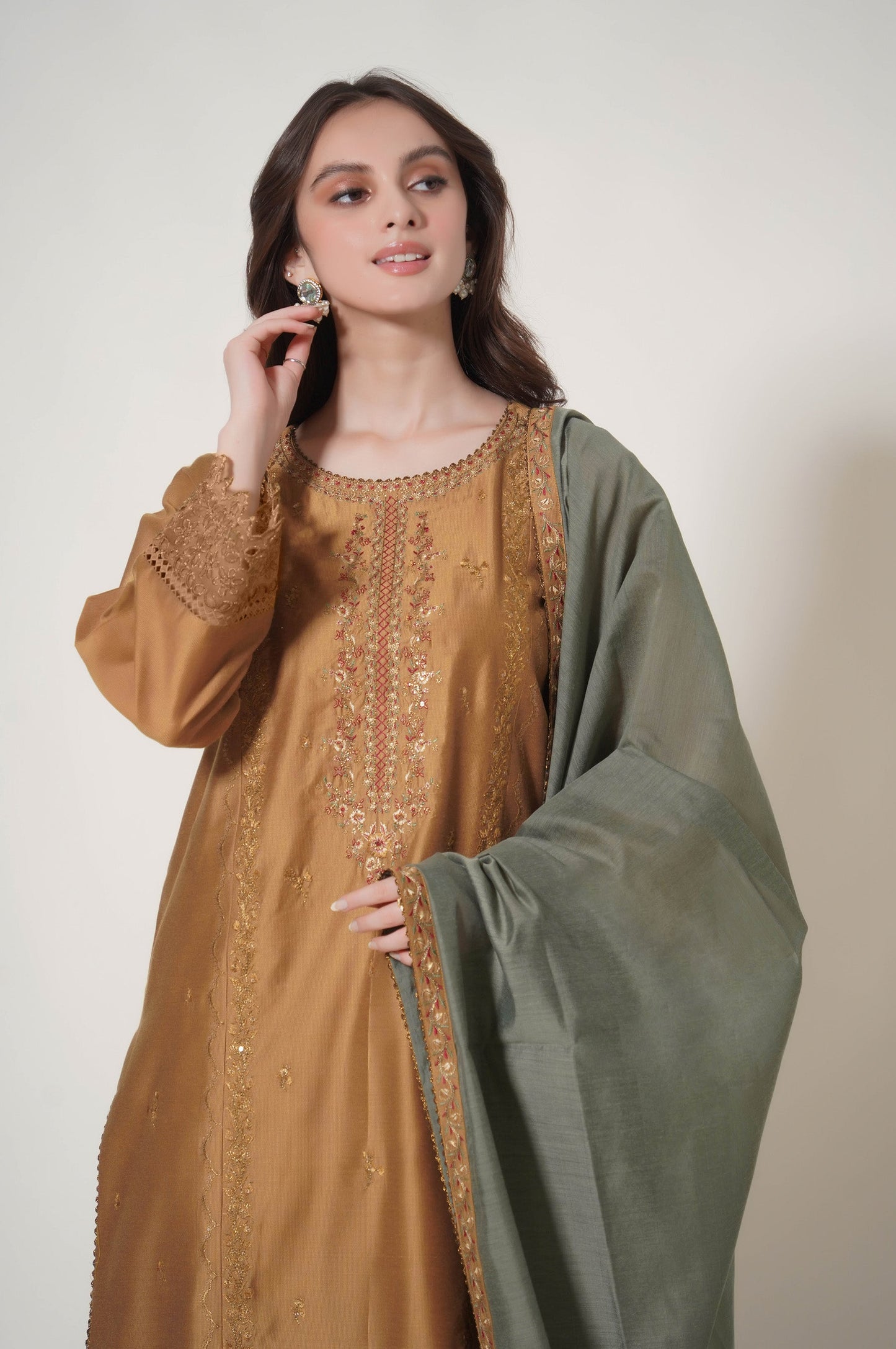 3 Piece Unstitched Embroidered Cotton Net Suit