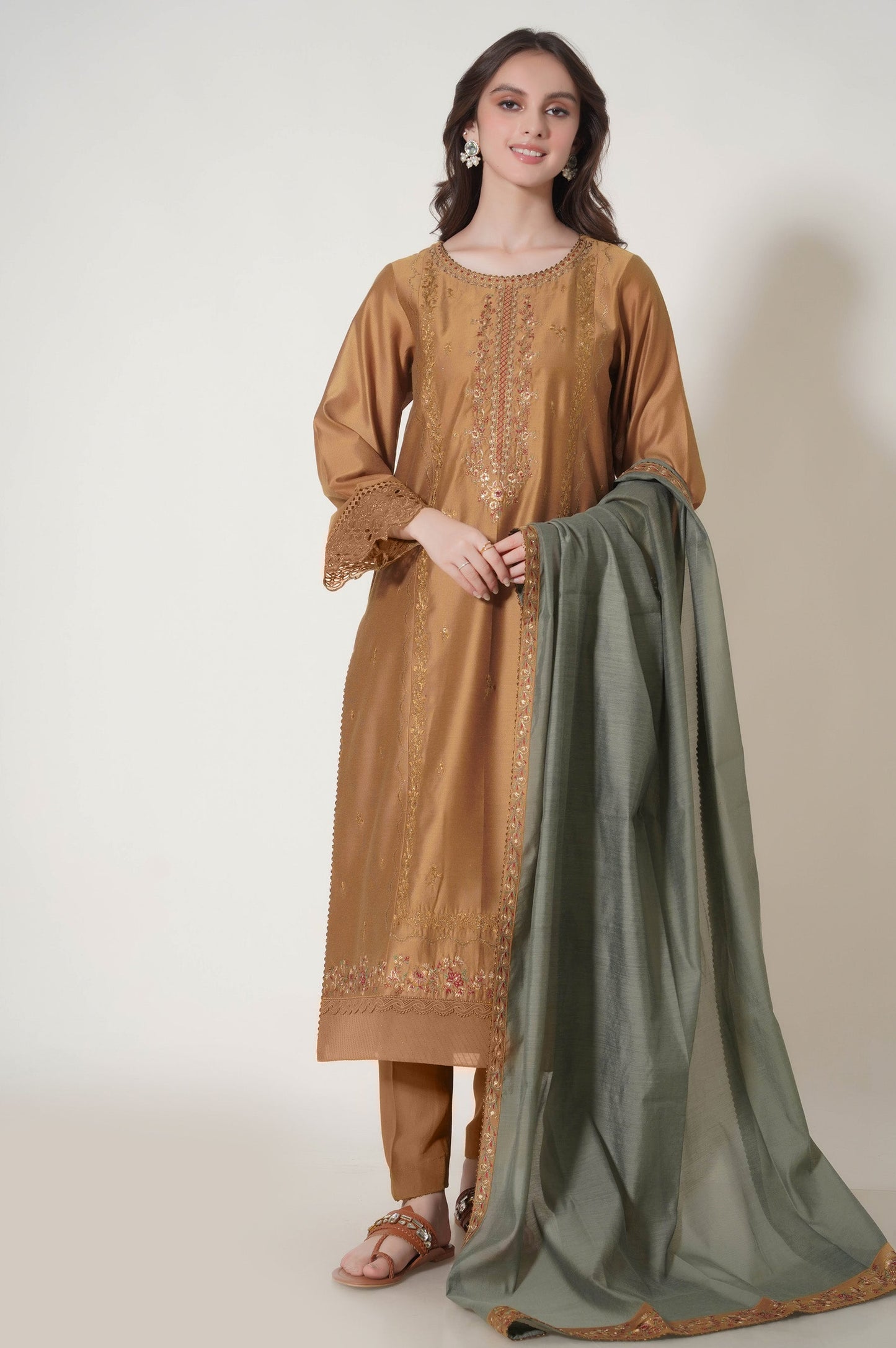 3 Piece Unstitched Embroidered Cotton Net Suit