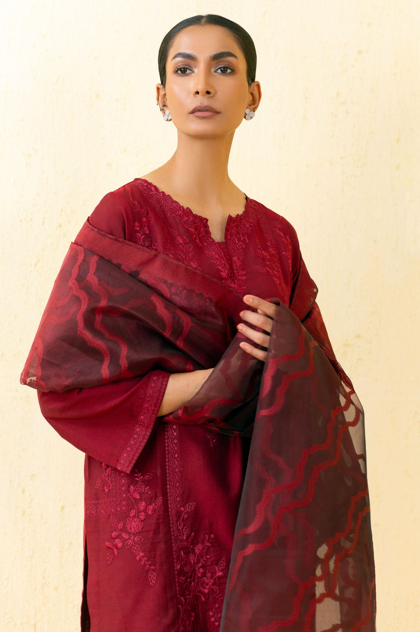 3 Piece Unstitched Embroidered Cotton Silk Suit
