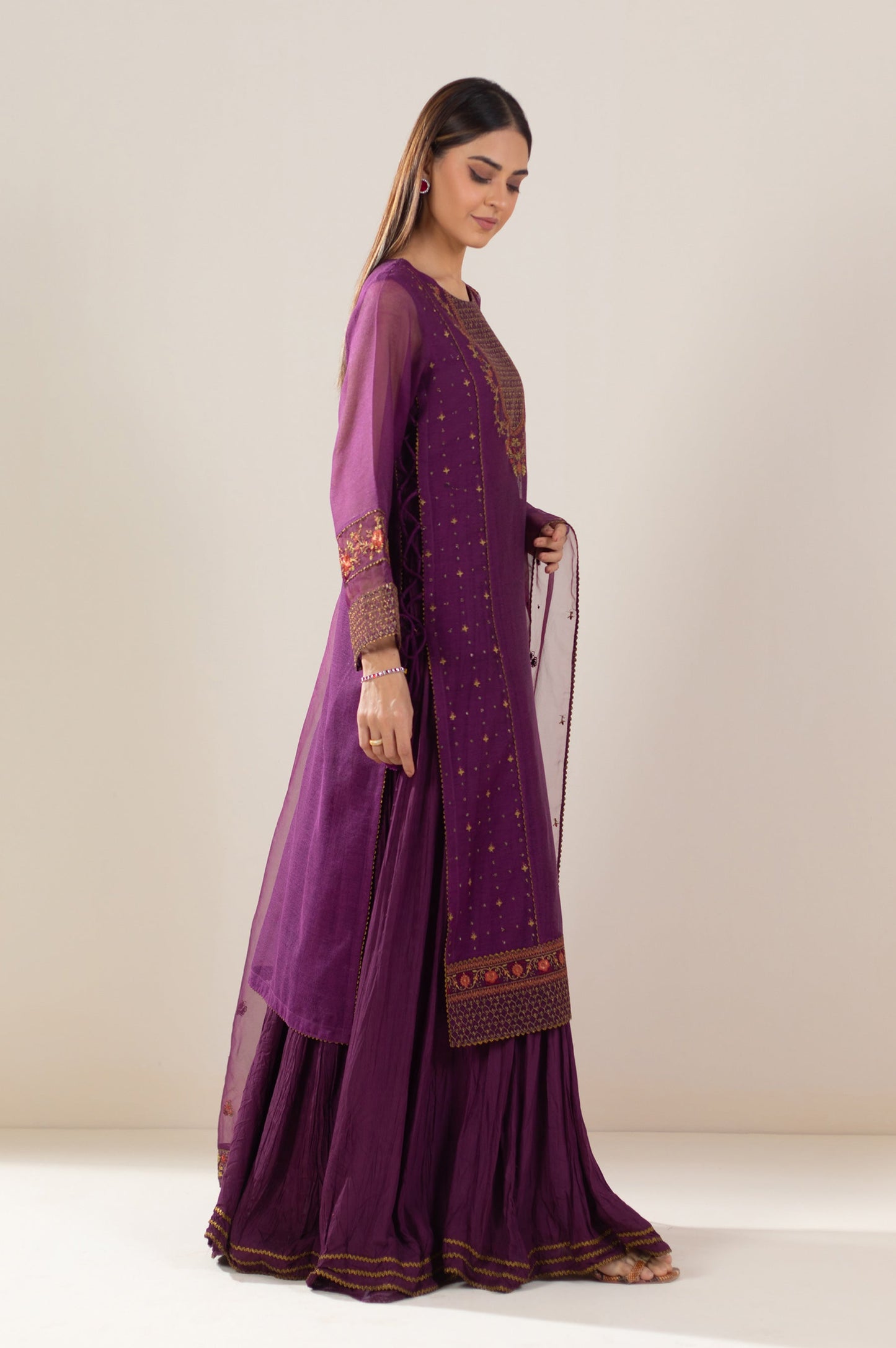 3 Piece Unstitched Embroidered Khaddi Net Suit