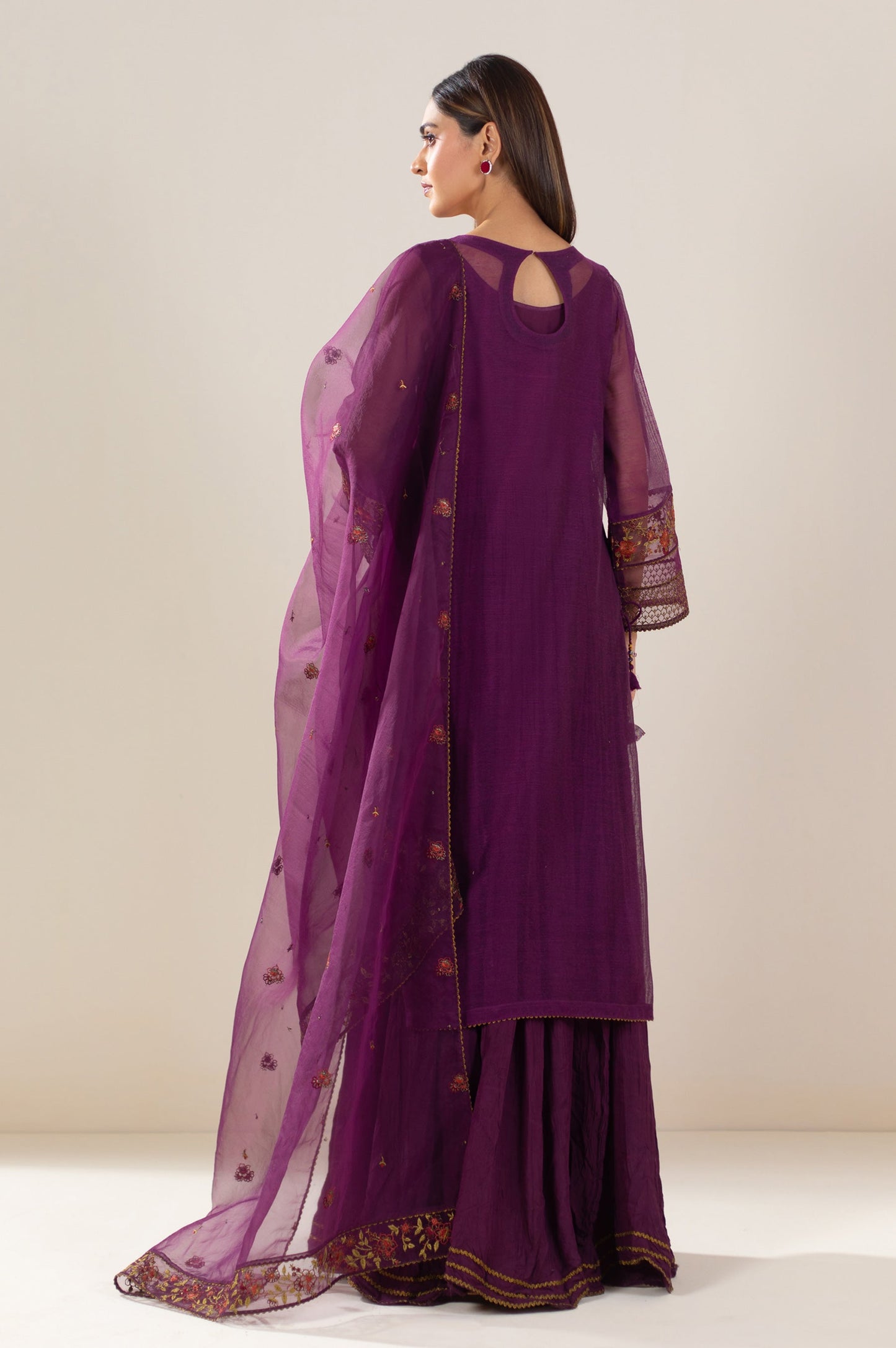 3 Piece Unstitched Embroidered Khaddi Net Suit