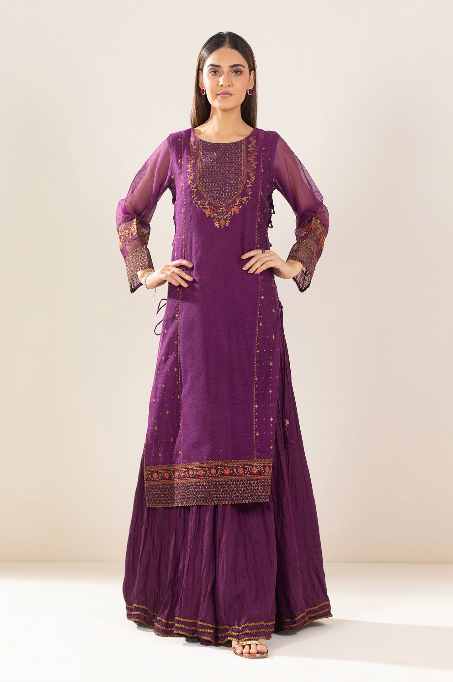 3 Piece Unstitched Embroidered Khaddi Net Suit
