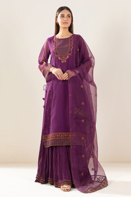 3 Piece Unstitched Embroidered Khaddi Net Suit
