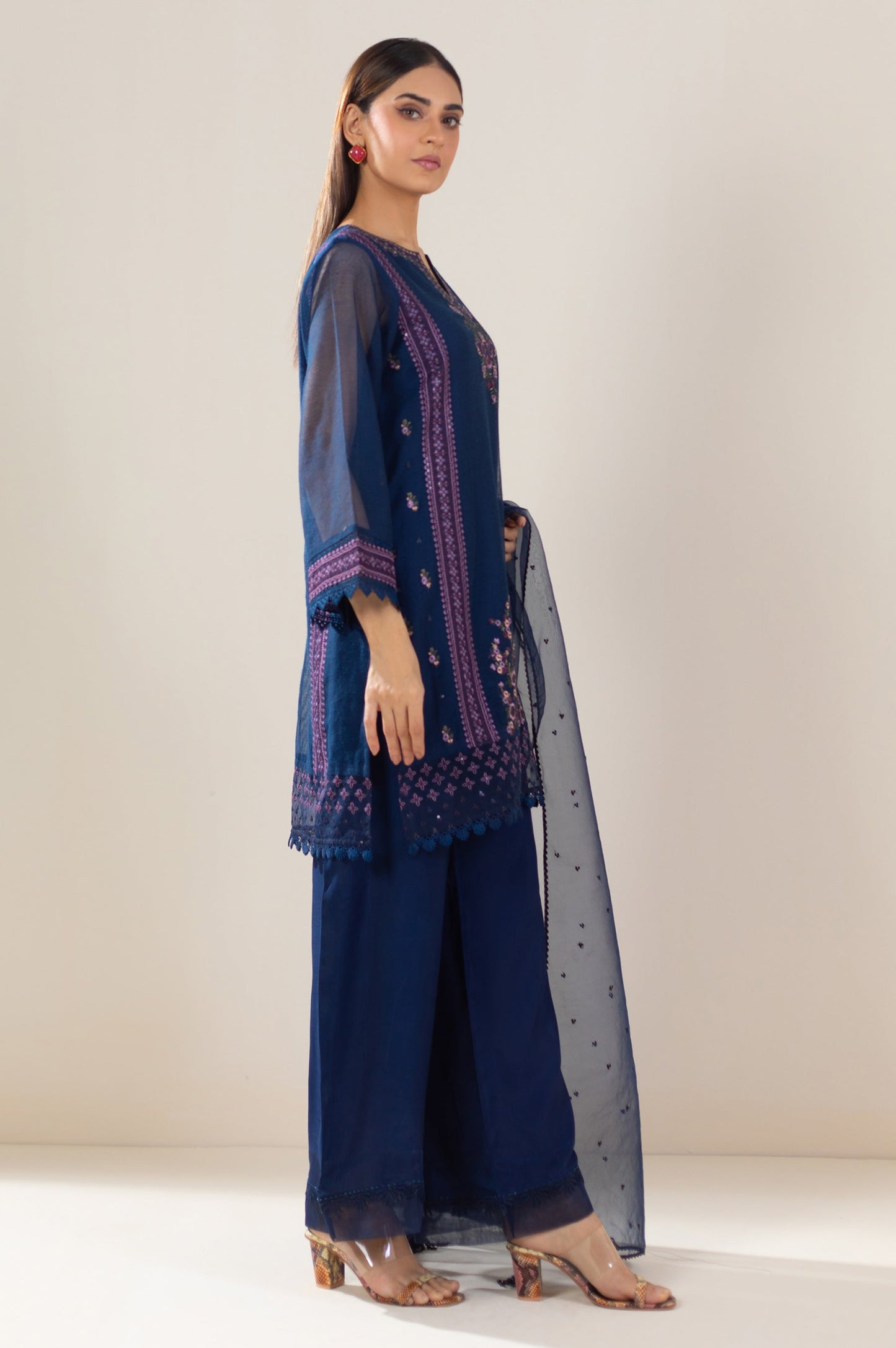 3 Piece Unstitched Embroidered Khaddi Net Suit