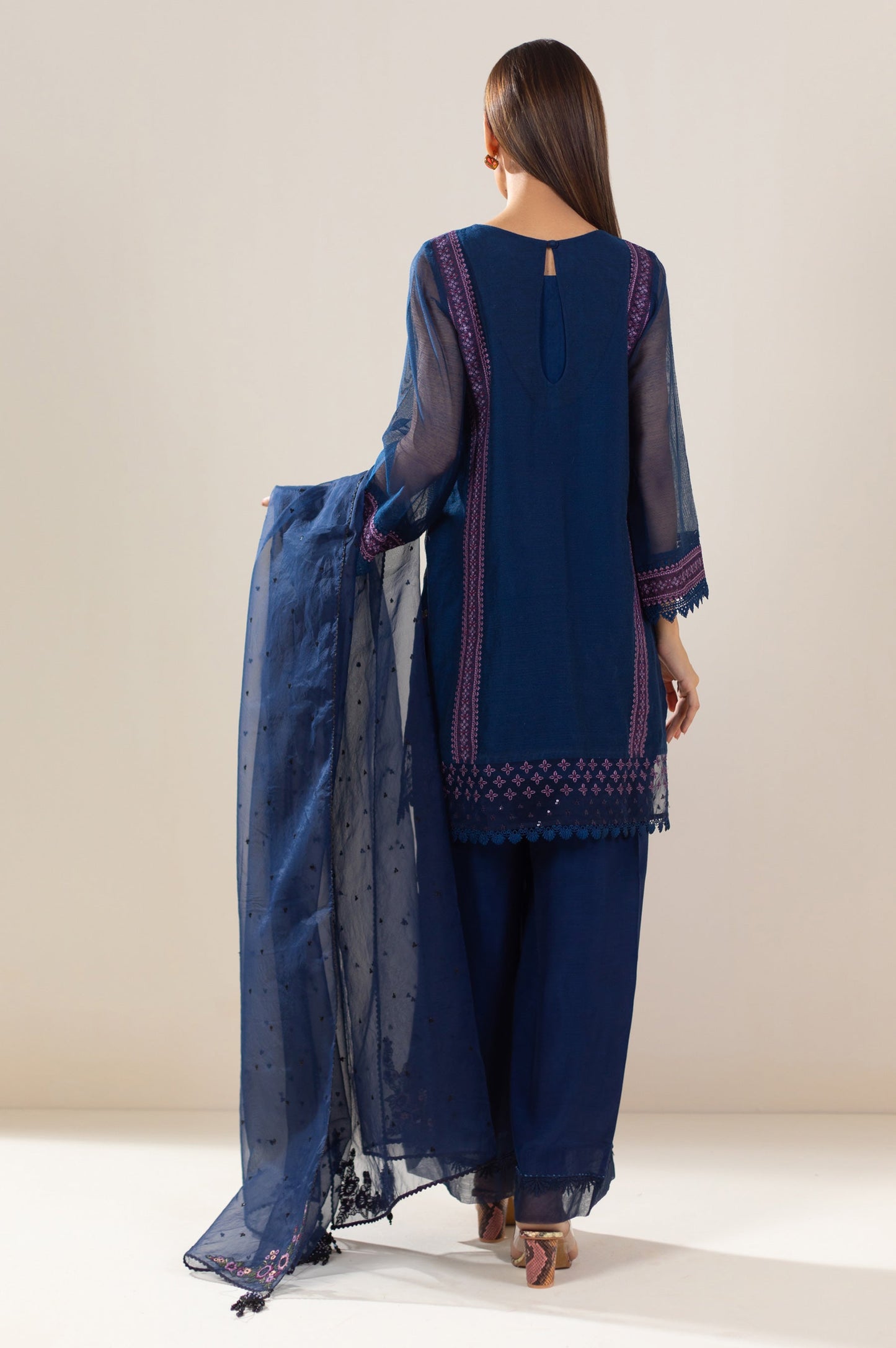 3 Piece Unstitched Embroidered Khaddi Net Suit