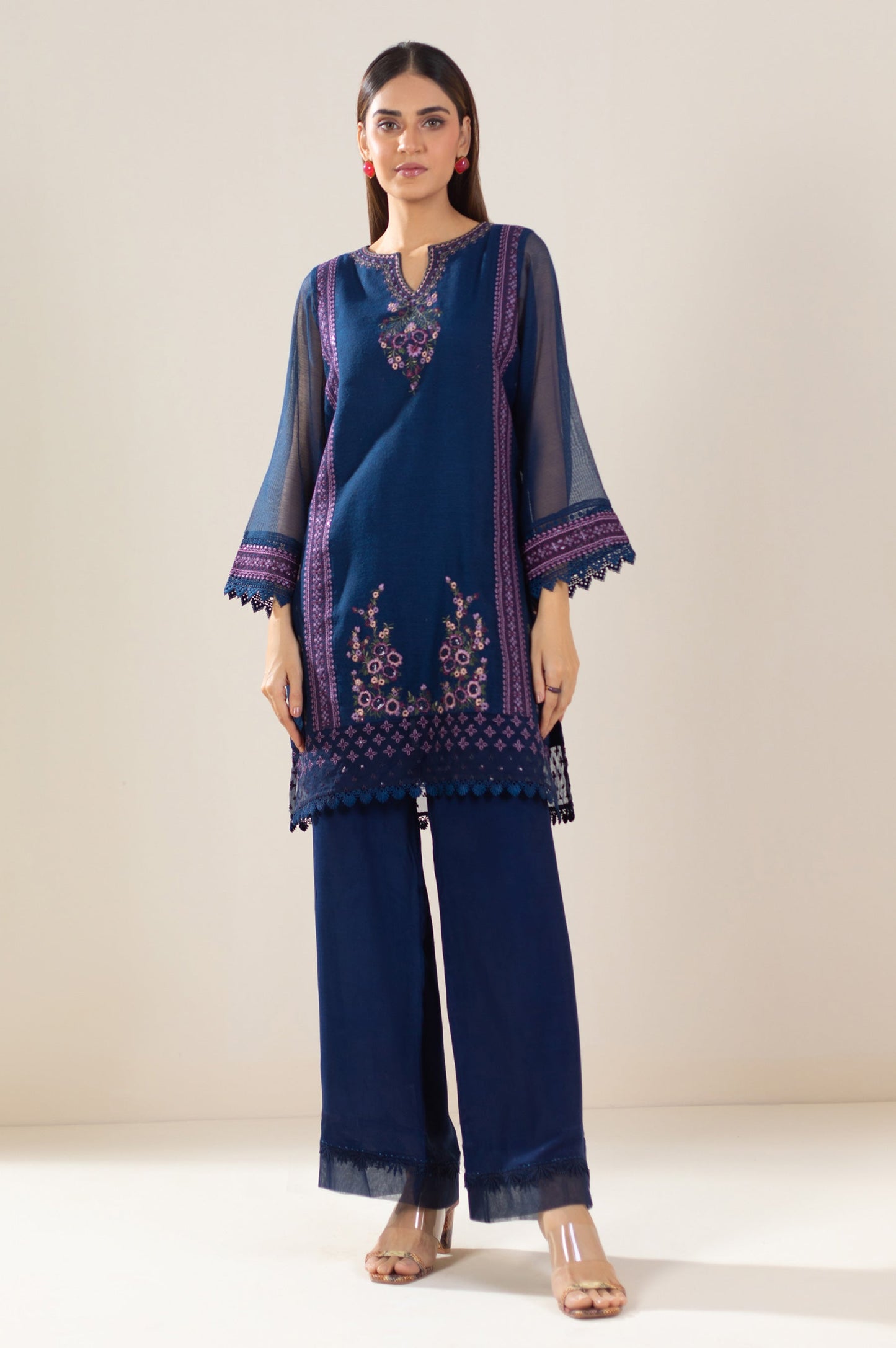 3 Piece Unstitched Embroidered Khaddi Net Suit
