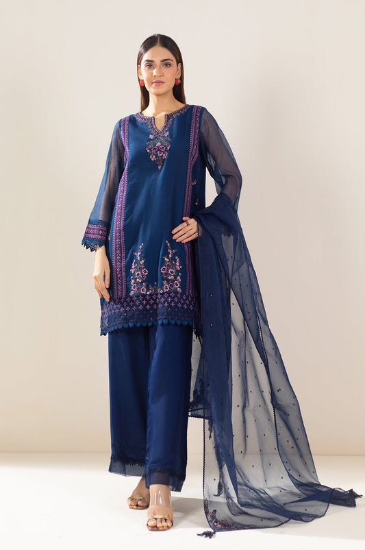 3 Piece Unstitched Embroidered Khaddi Net Suit