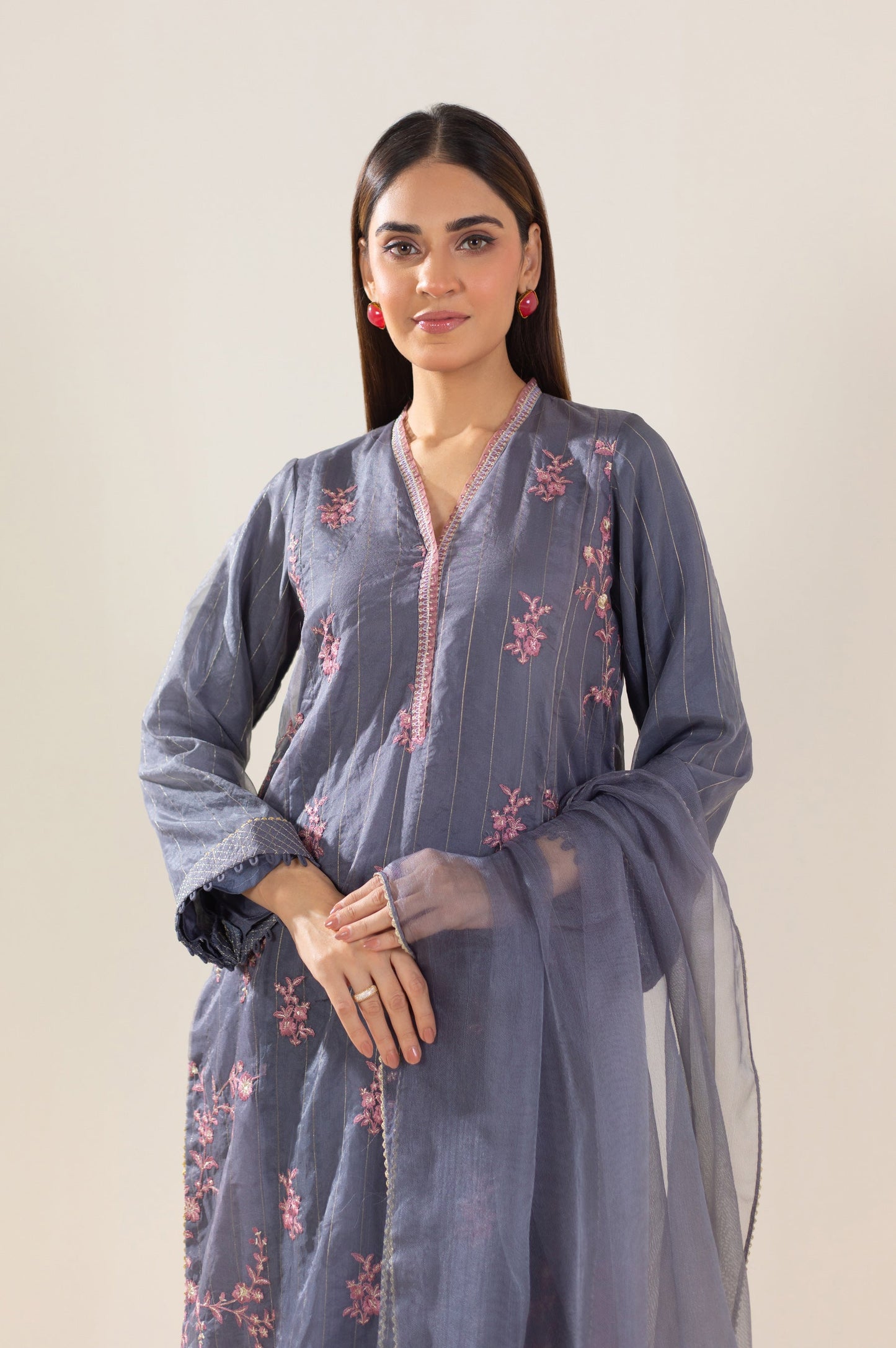 3 Piece Unstitched Embroidered Organza Suit
